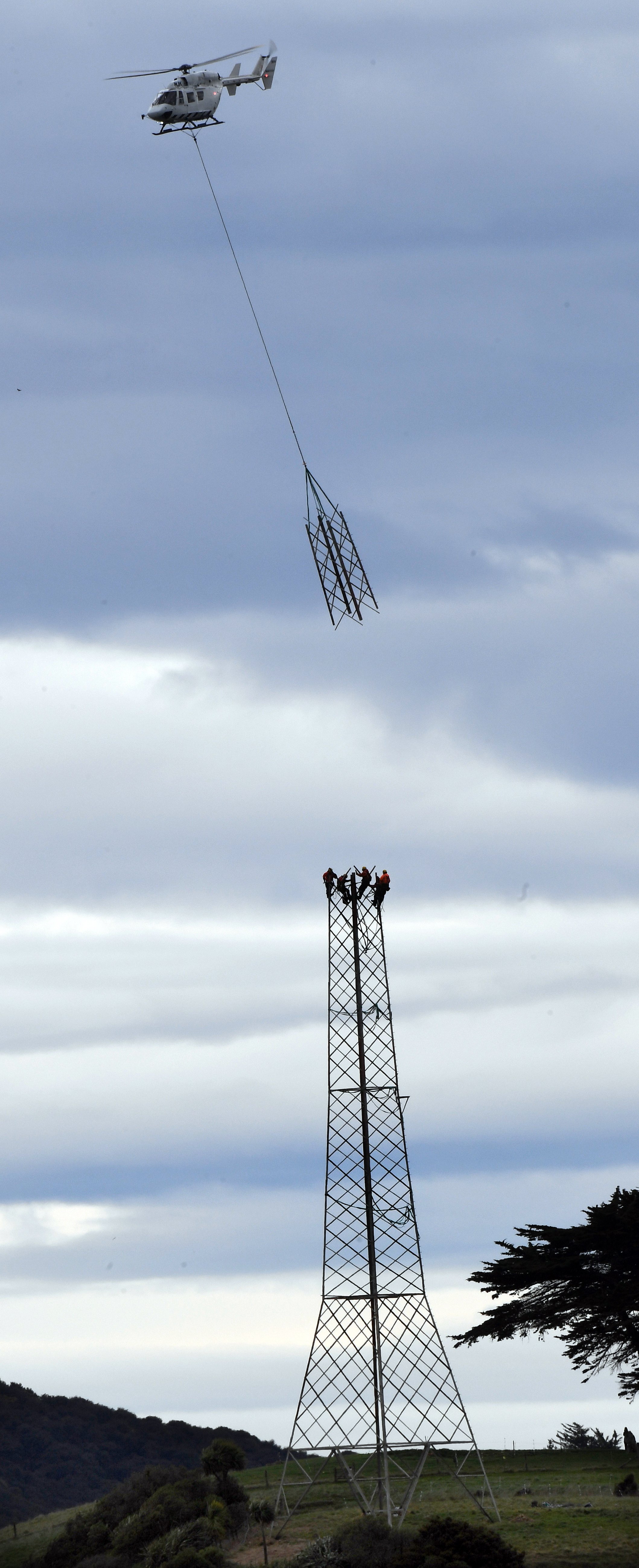 One of the last towers carrying power from Port Chalmers to Portobello is dismantled in September...