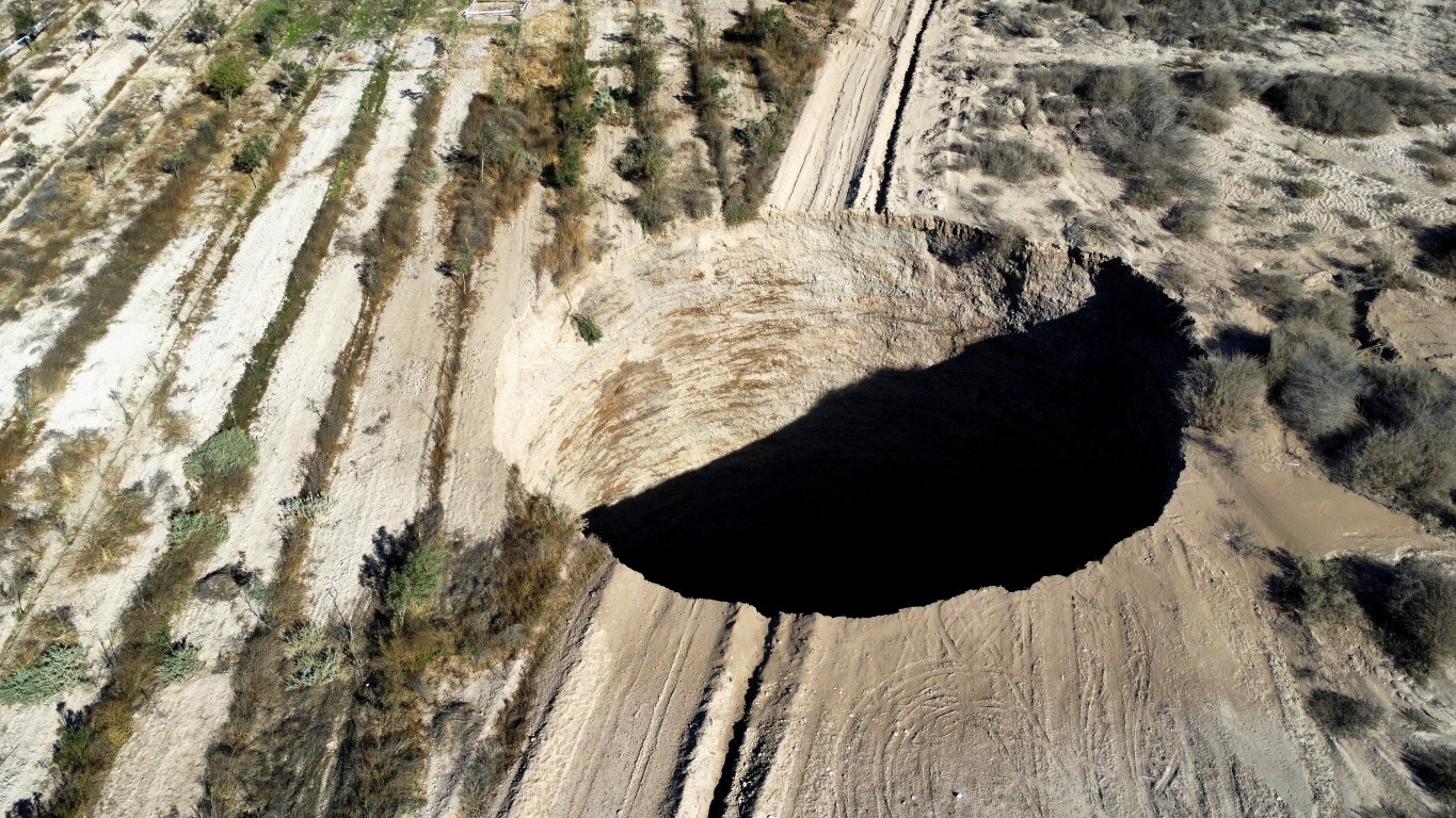 The sinkhole appeared over the weekend. Photo: Reuters