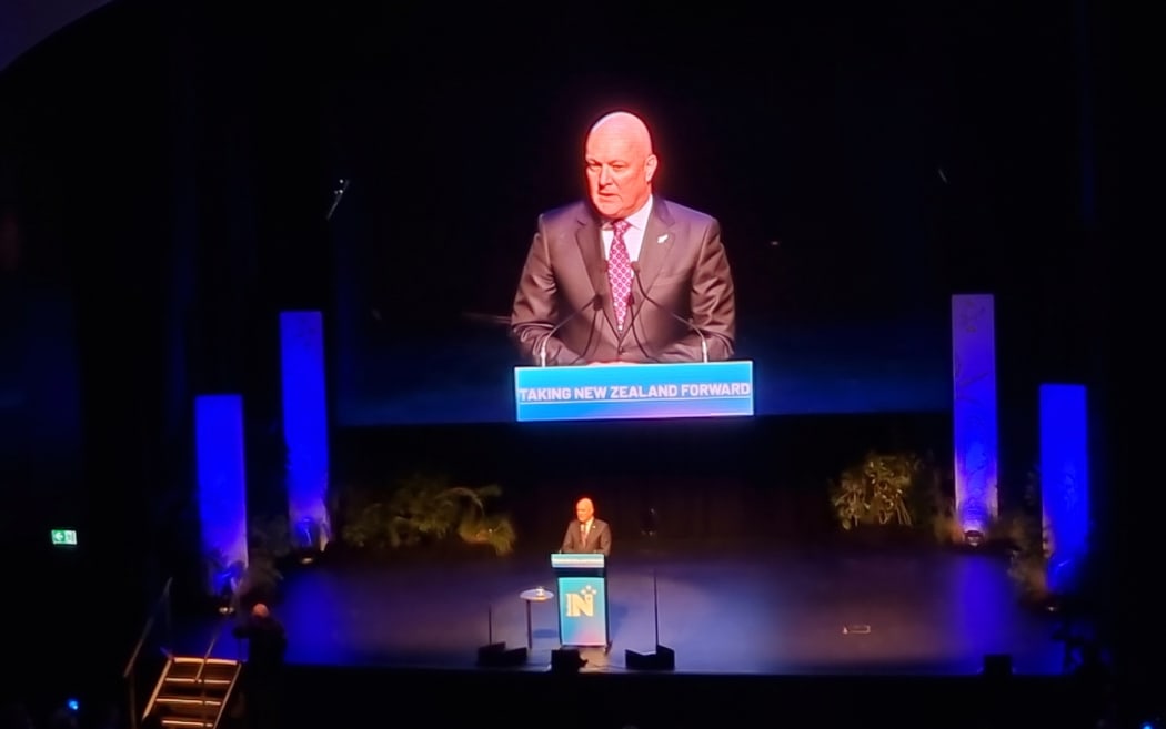 Christopher Luxon speaking at the National Party conference in Christchurch today. Photo: RNZ