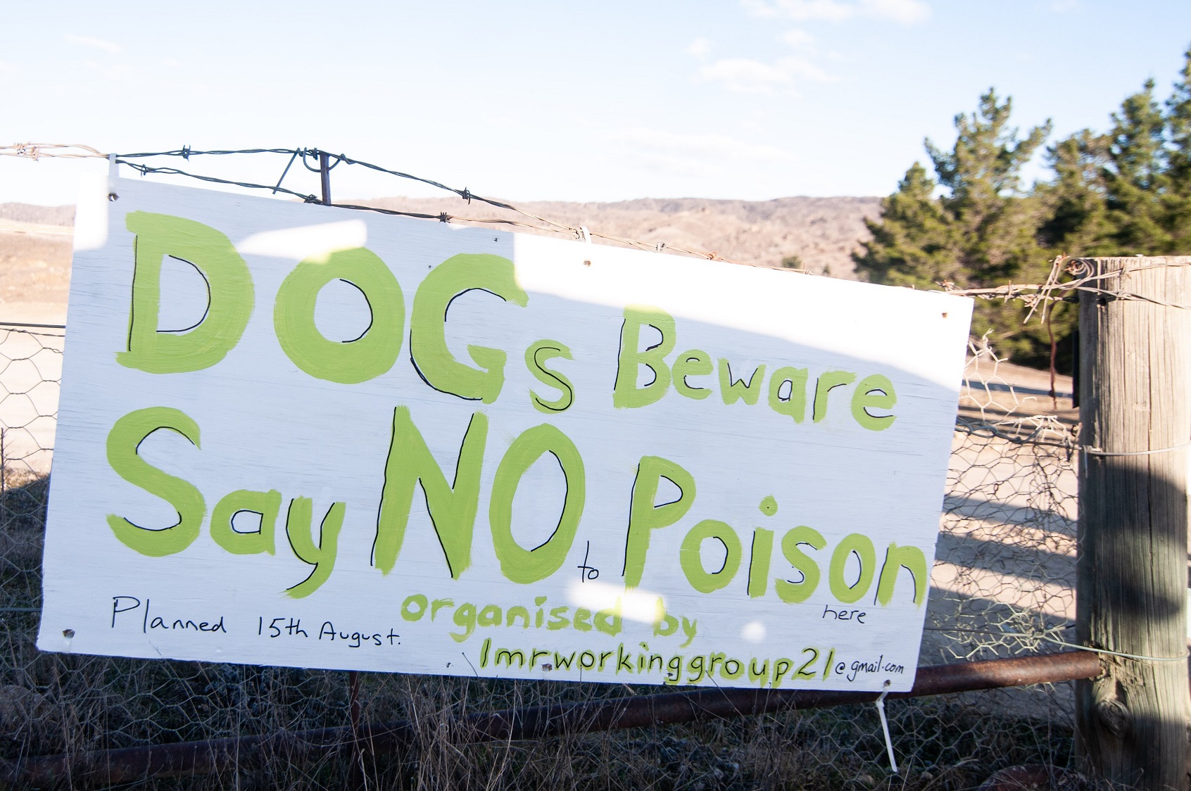 A sign protesting the planned use of toxin Pindone at the Lower Manorburn Dam reserve. PHOTO:...