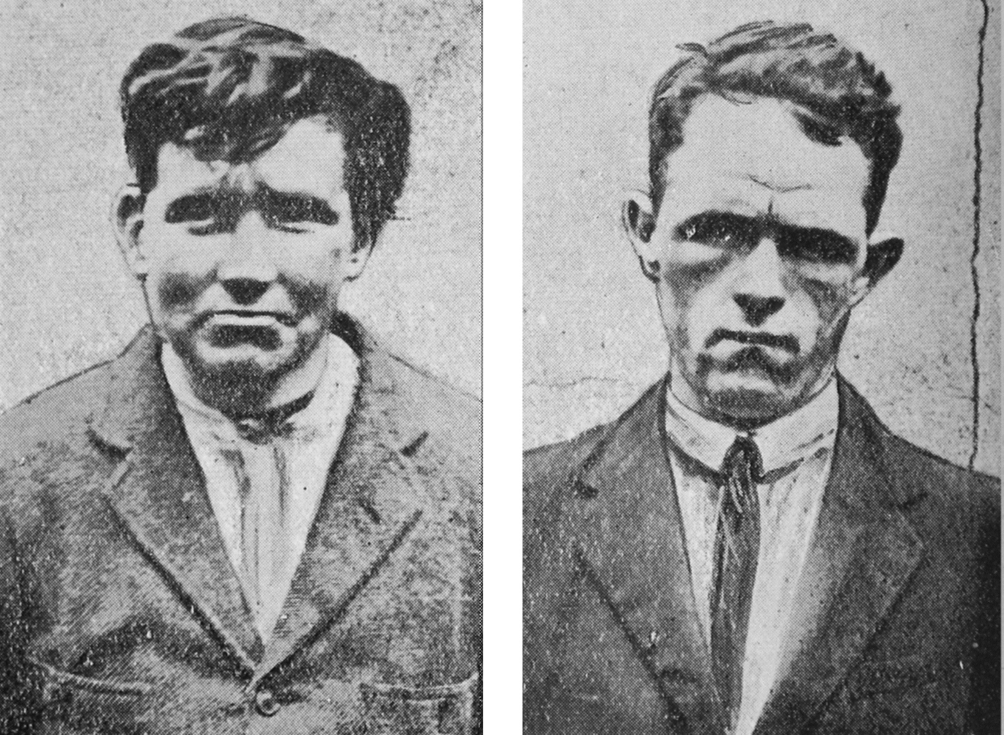 Reginald Dunne (left) and Joseph O’Sullivan, who were tried in July 1922 and executed on August...