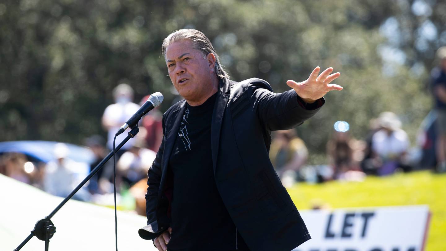 Bishop Brian Tamaki at the lockdown and vaccination protest at Auckland Domain during level 3...