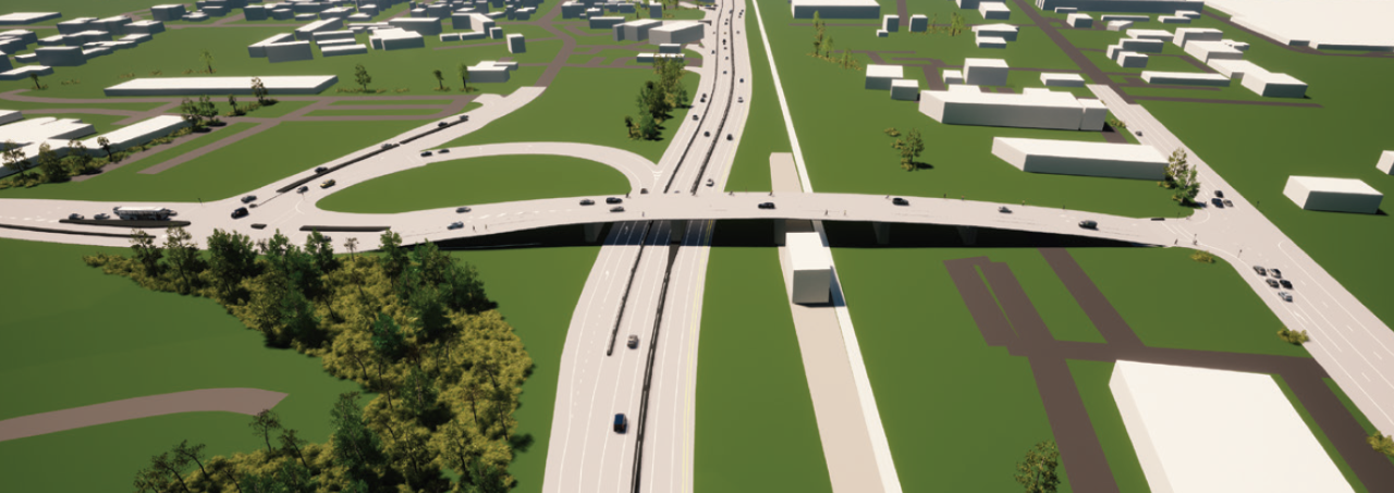 An artist’s impression of the planned Rolleston overbridge. Image: Waka Kotahi
