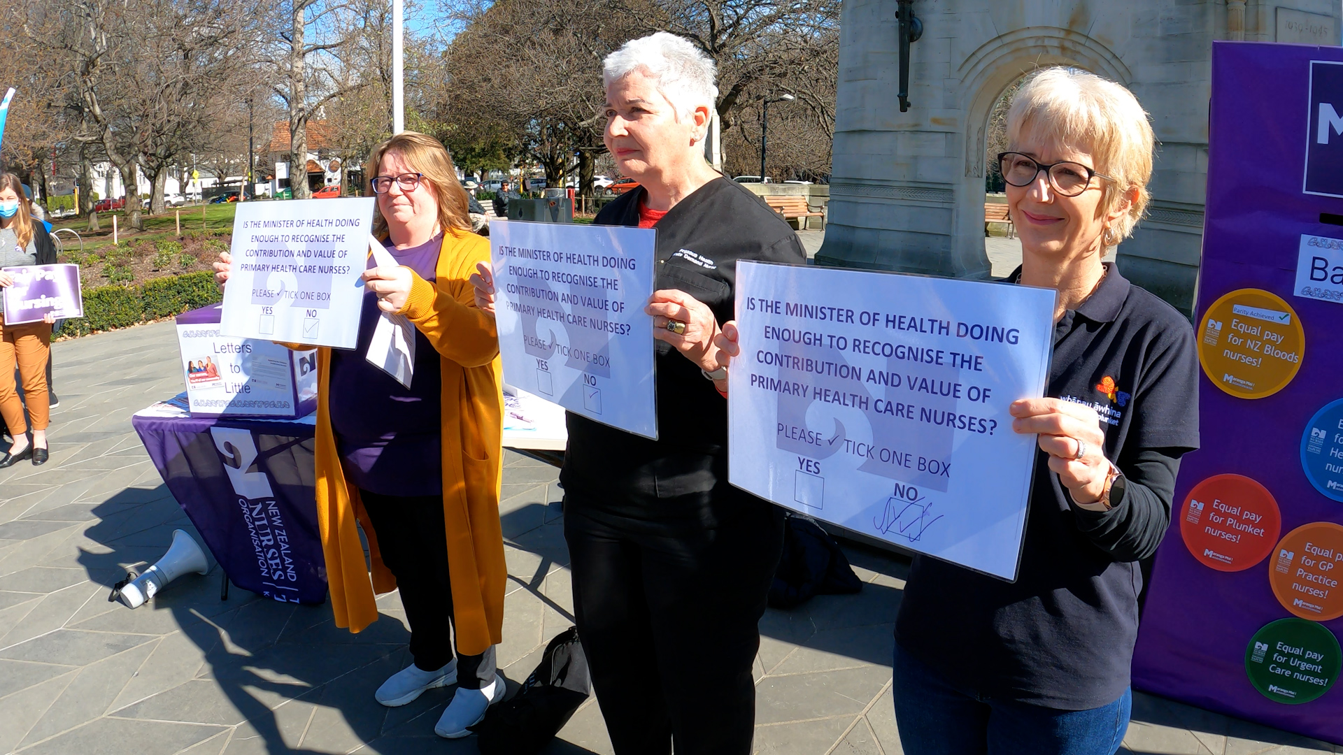 Primary carers in Christchurch took part in a nationwide strike today.  Photo: Geoff Sloan