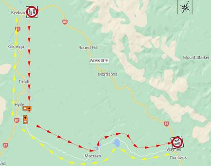 Detour route for vehicles and work site north of Morrisons. MAP: WAKA KOTAHI