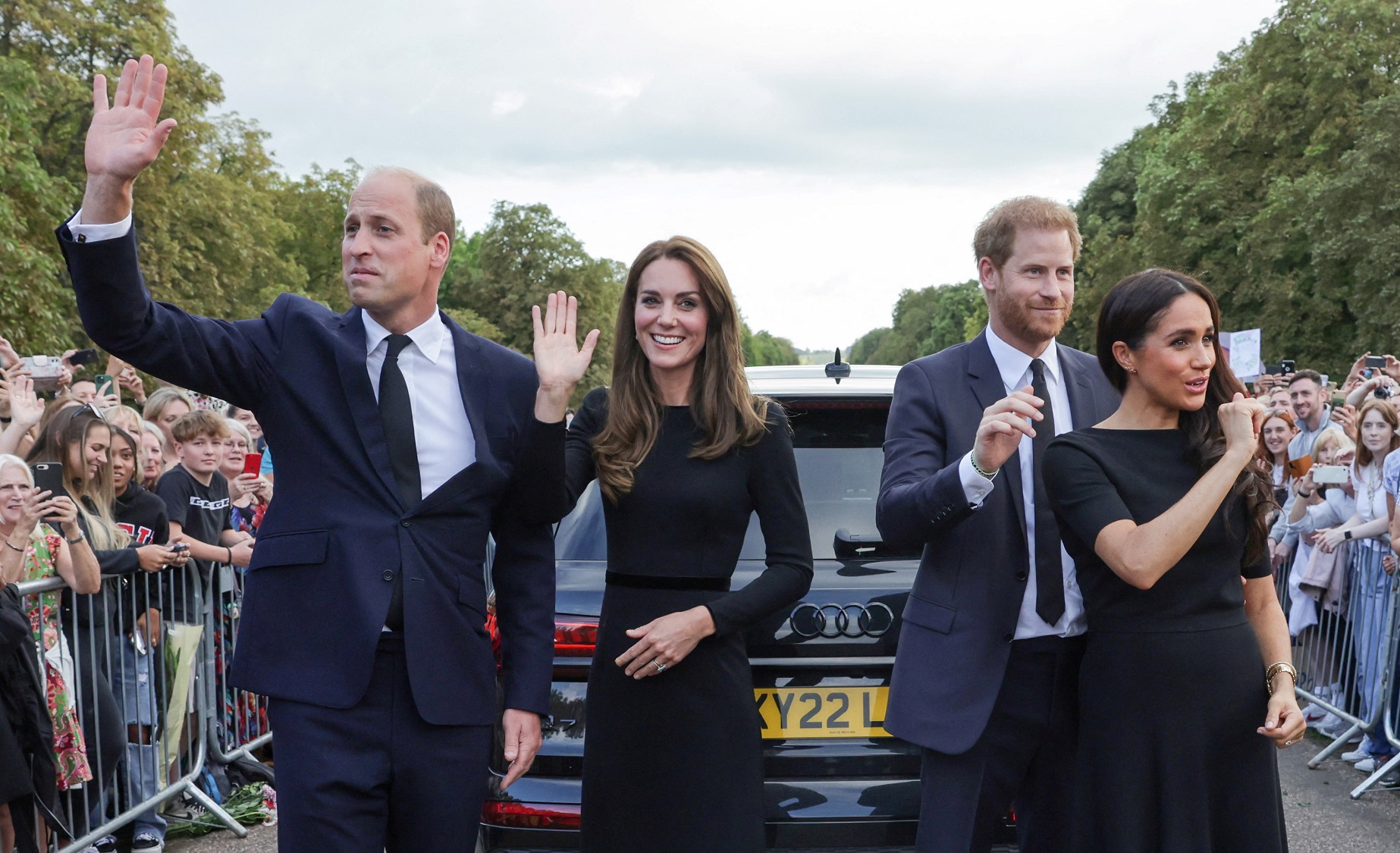 (From left) William, Prince of Wales, Catherine, Princess of Wales, Britain's Prince Harry and...