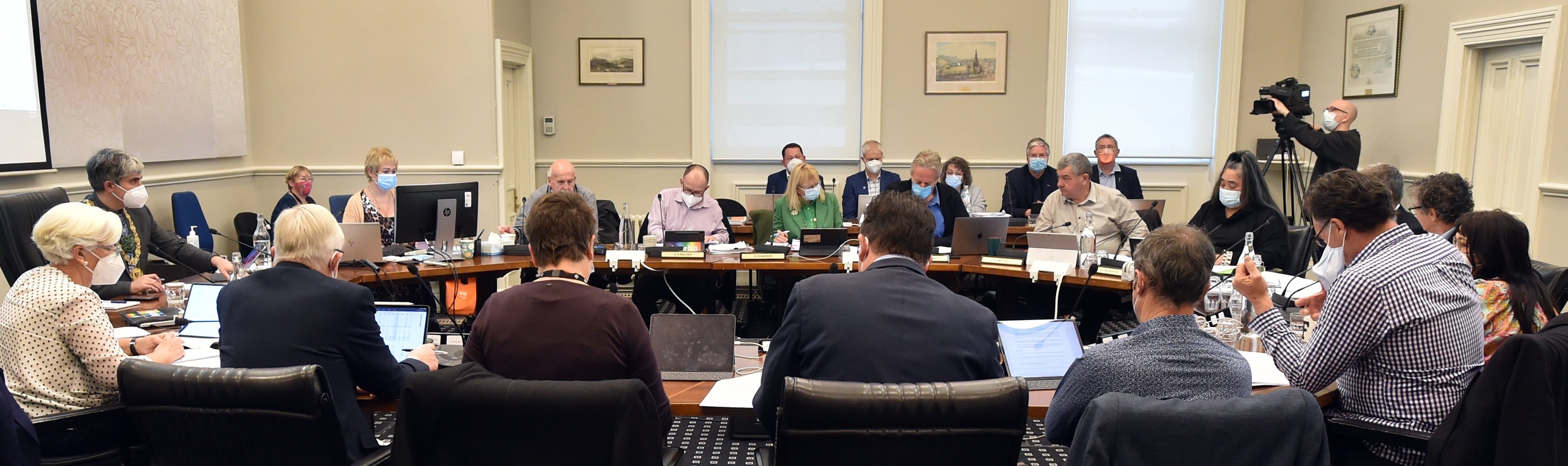Dunedin city councillors gather to discuss the annual plan yesterday. PHOTO: PETER MCINTOSH
