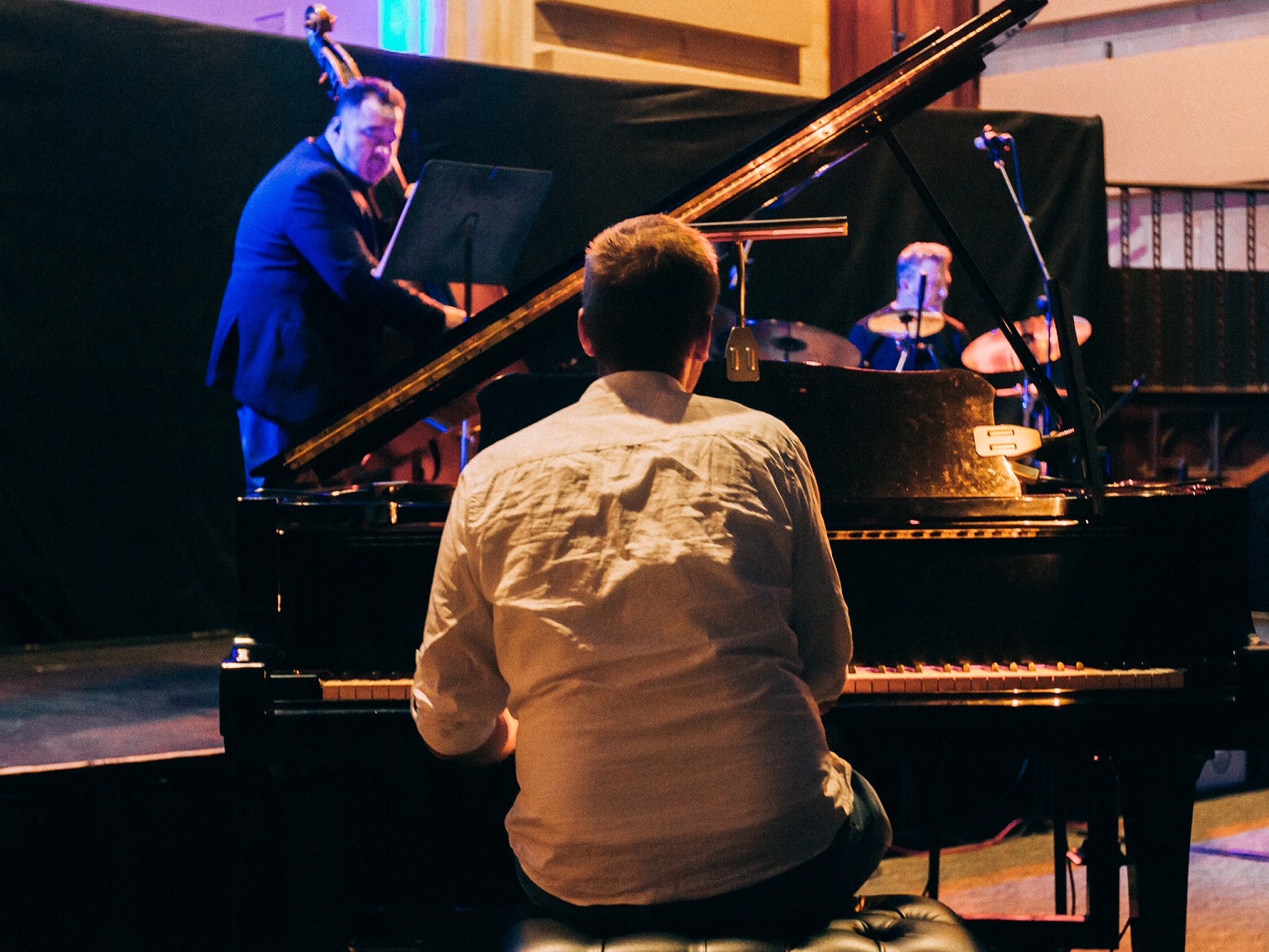 The Dunedin performance of the Dan Costa Trio featured Costa (centre) with upright bass player...