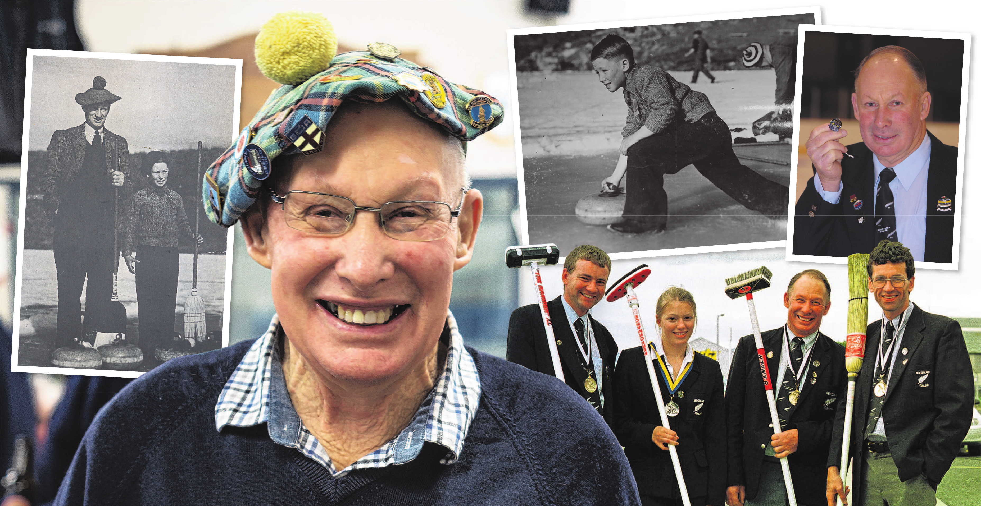 Edwin Harley at an event to celebrate 70 years of competitive curling and (clockwise from left)...