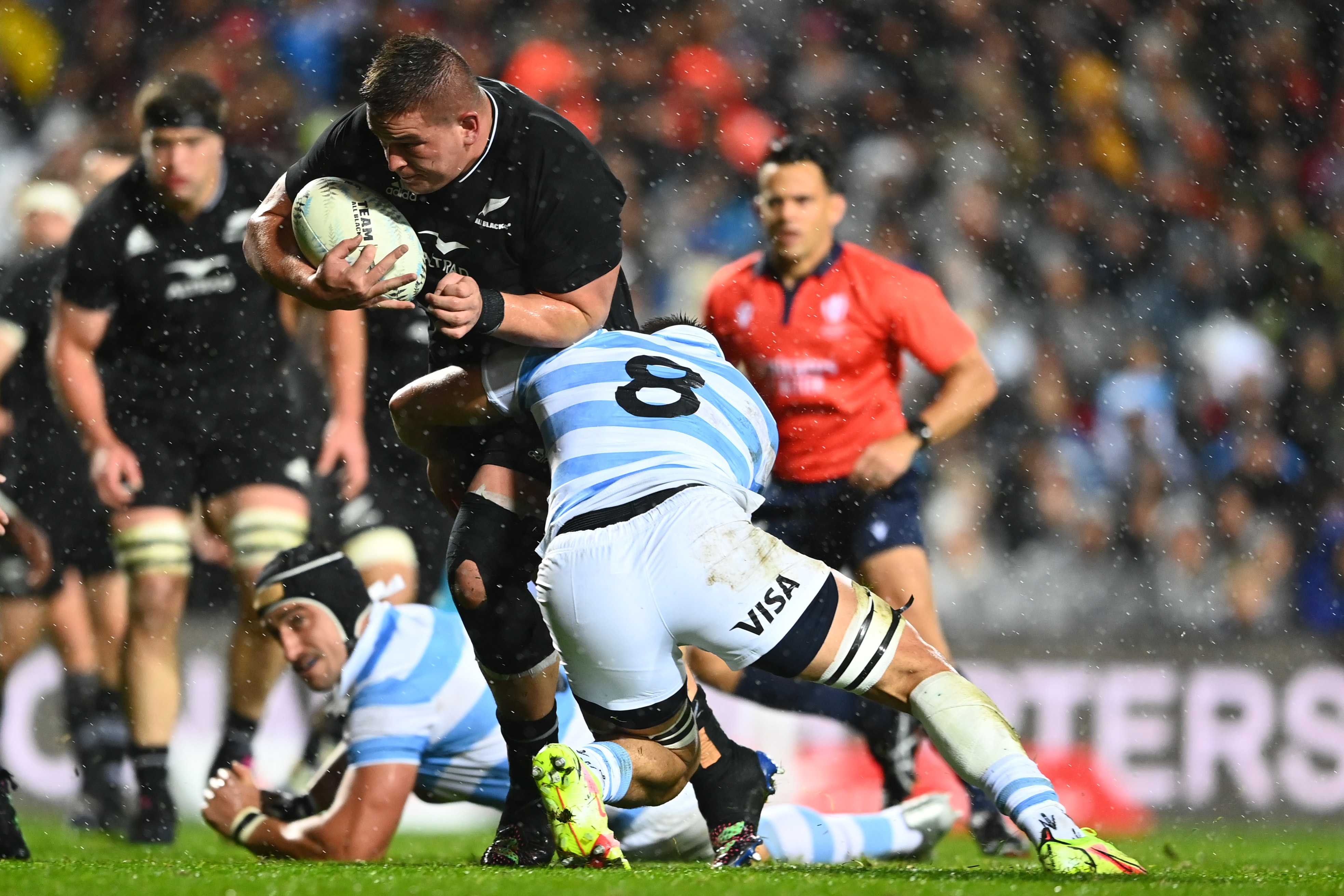 Ethan de Groot drives over to score a try in Hamilton. Photo: Getty Images 