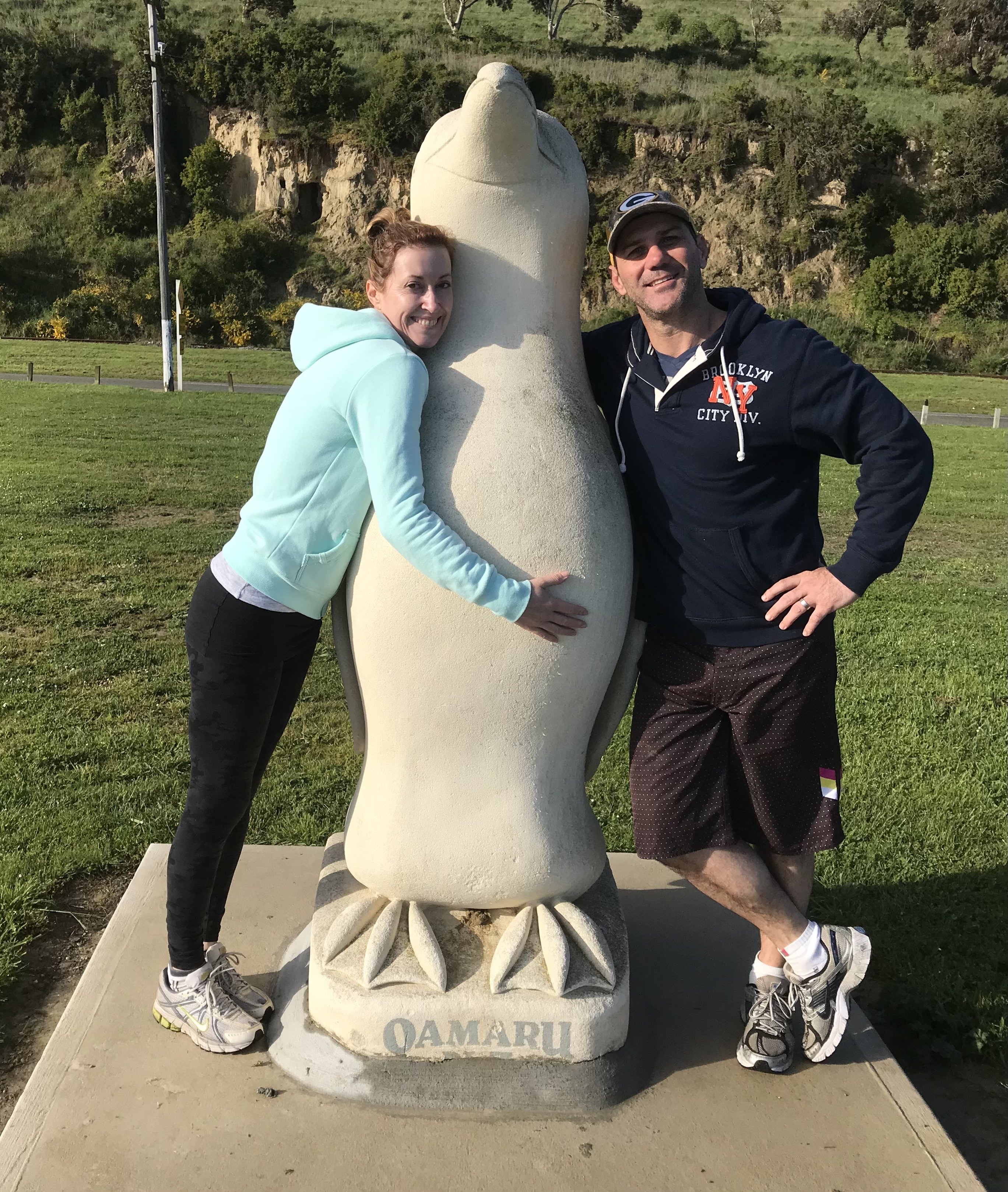 Former NRL champion Scott Sattler and wife Rebecca with a friend in Oamaru. PHOTO: SUPPLIED