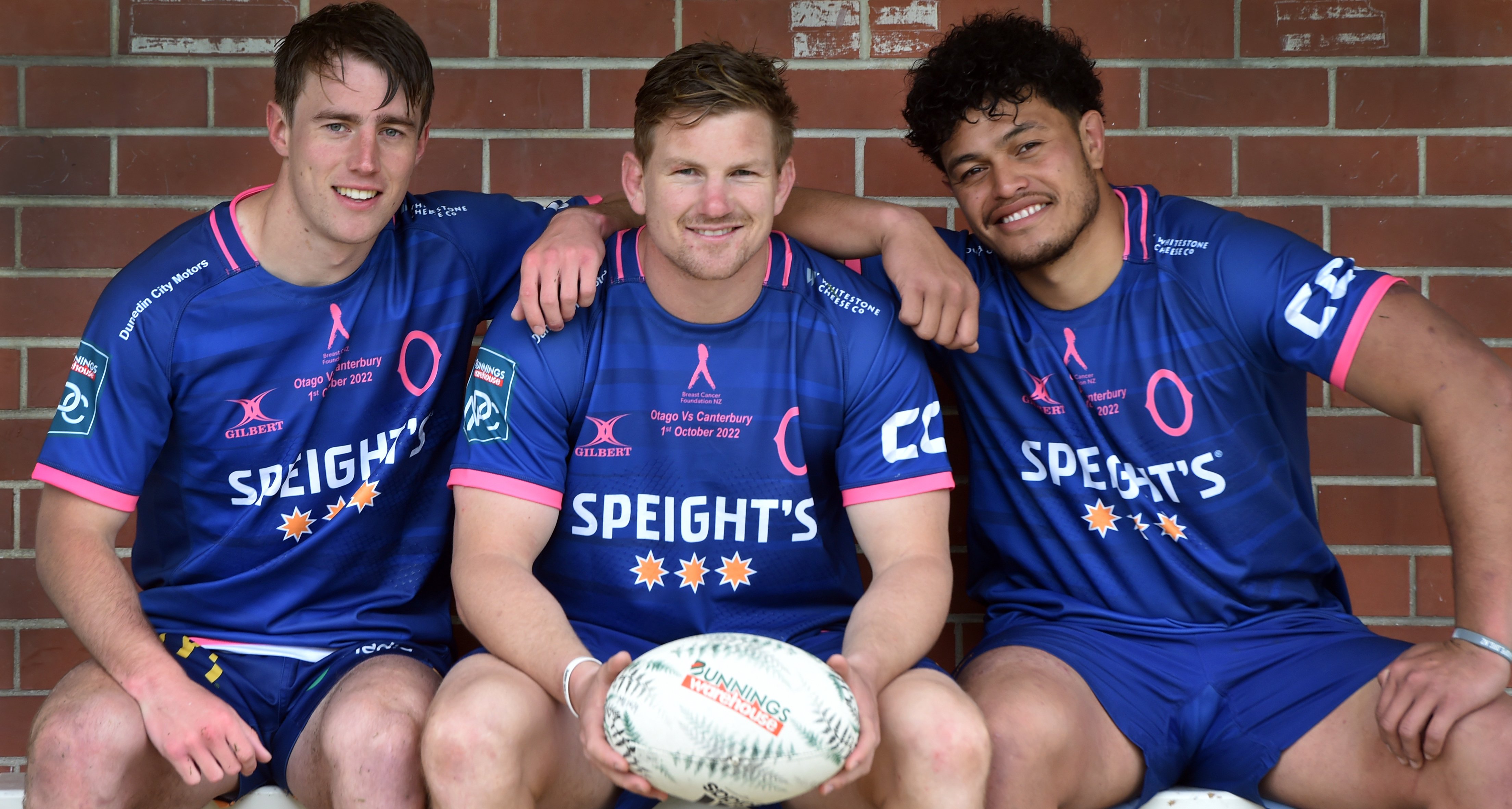 Otago trio (from left) Cameron Millar, James Lentjes and Christian Lio-Willie don the "pink O" in...