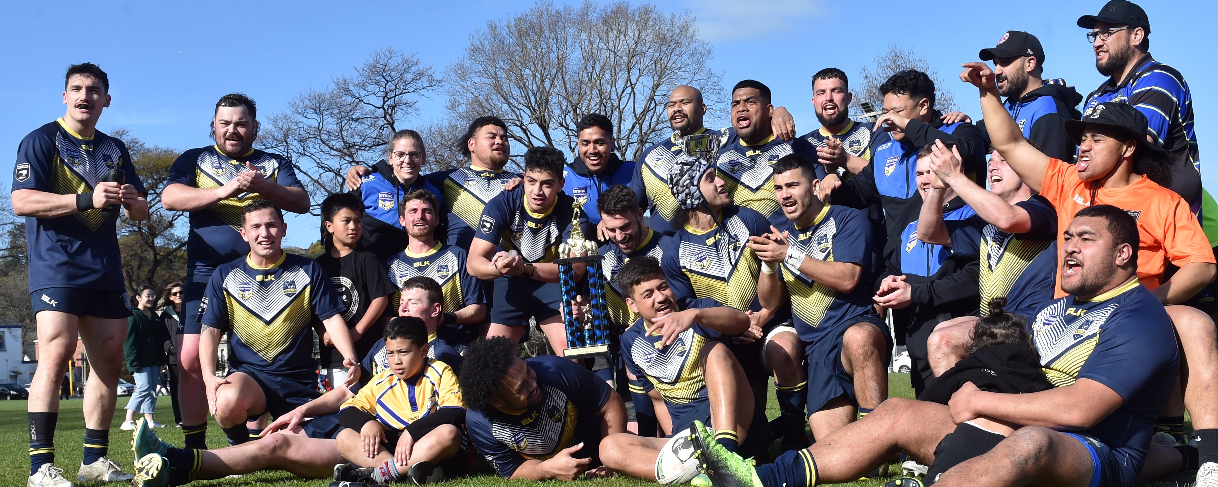 The Otago Whalers celebrate victory in the South Island Championship final at the North Ground on...