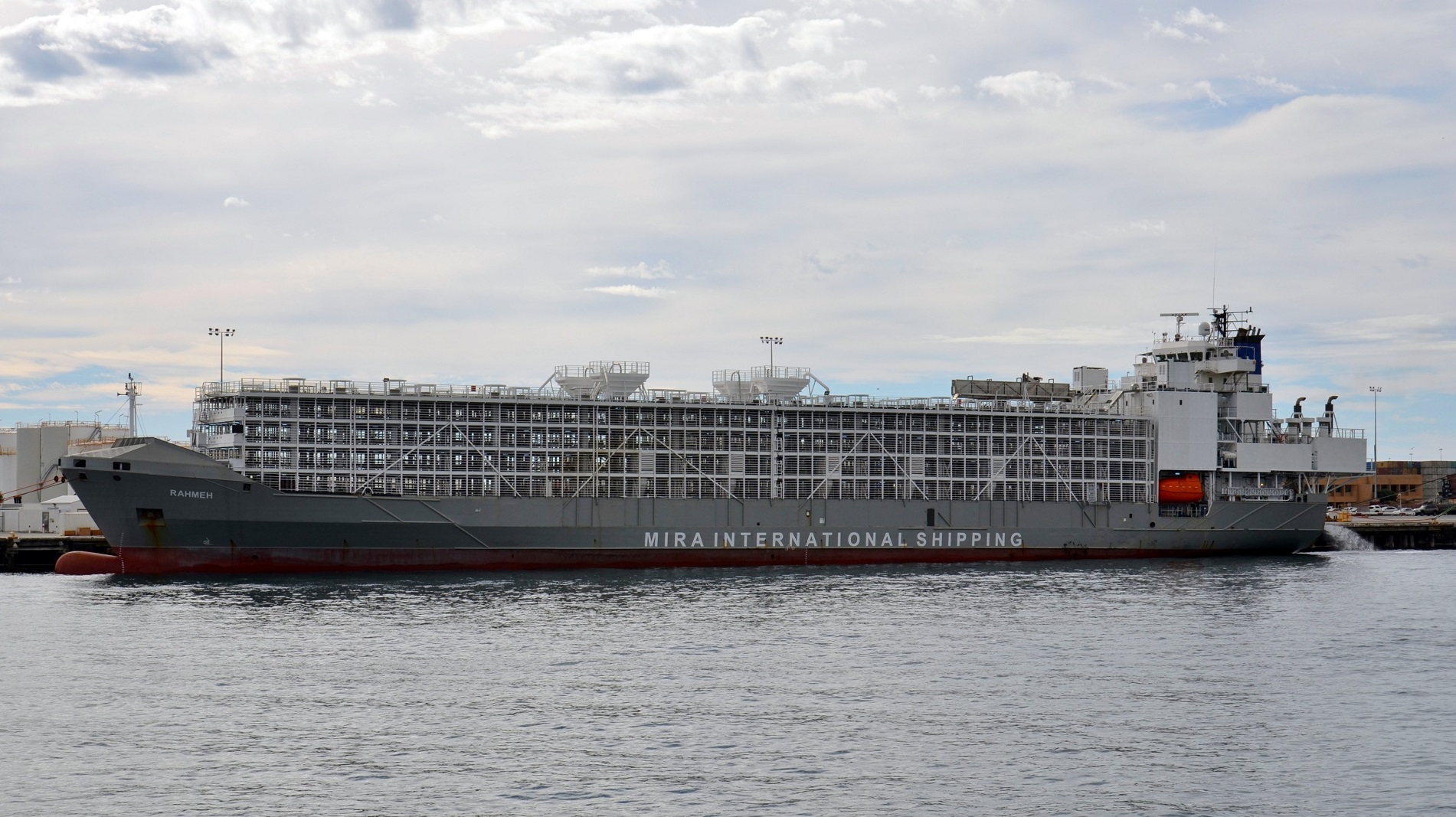 The livestock carrier Rahmeh, berthed in Western Australia in 2016. Four years later, renamed...