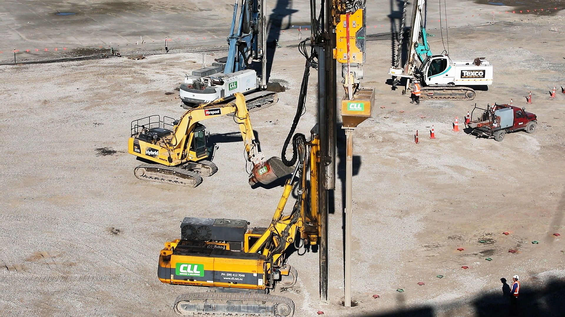 GOOD VIBRATIONS: The three rigs are piling ground using rammed aggregate piers.  PHOTO: GEOFF SLOAN