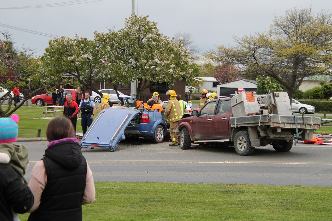 Emergency services at the scene in Balclutha this afternoon. Photo: Staff photographer