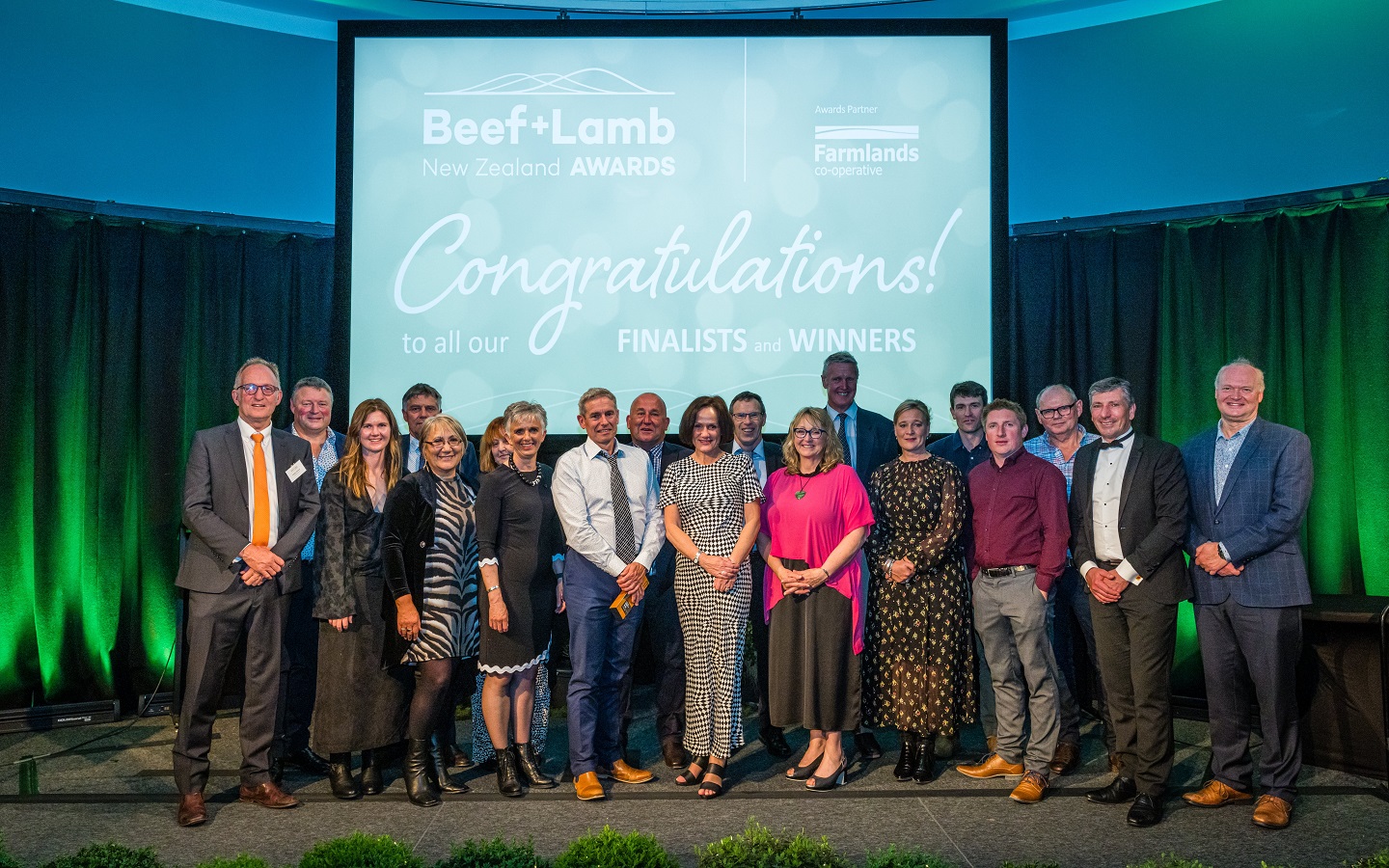 The winning line-up at the Beef + Lamb New Zealand Awards.