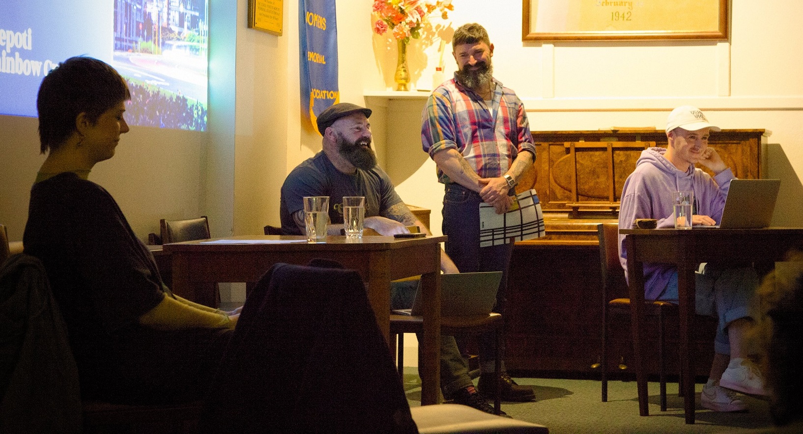 Members of the rainbow crossing organising group (from left) Madison Kelly, Dr Glen Hazelton,...
