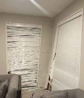 The vehicle hit the corner of the lounge. Photo: Supplied