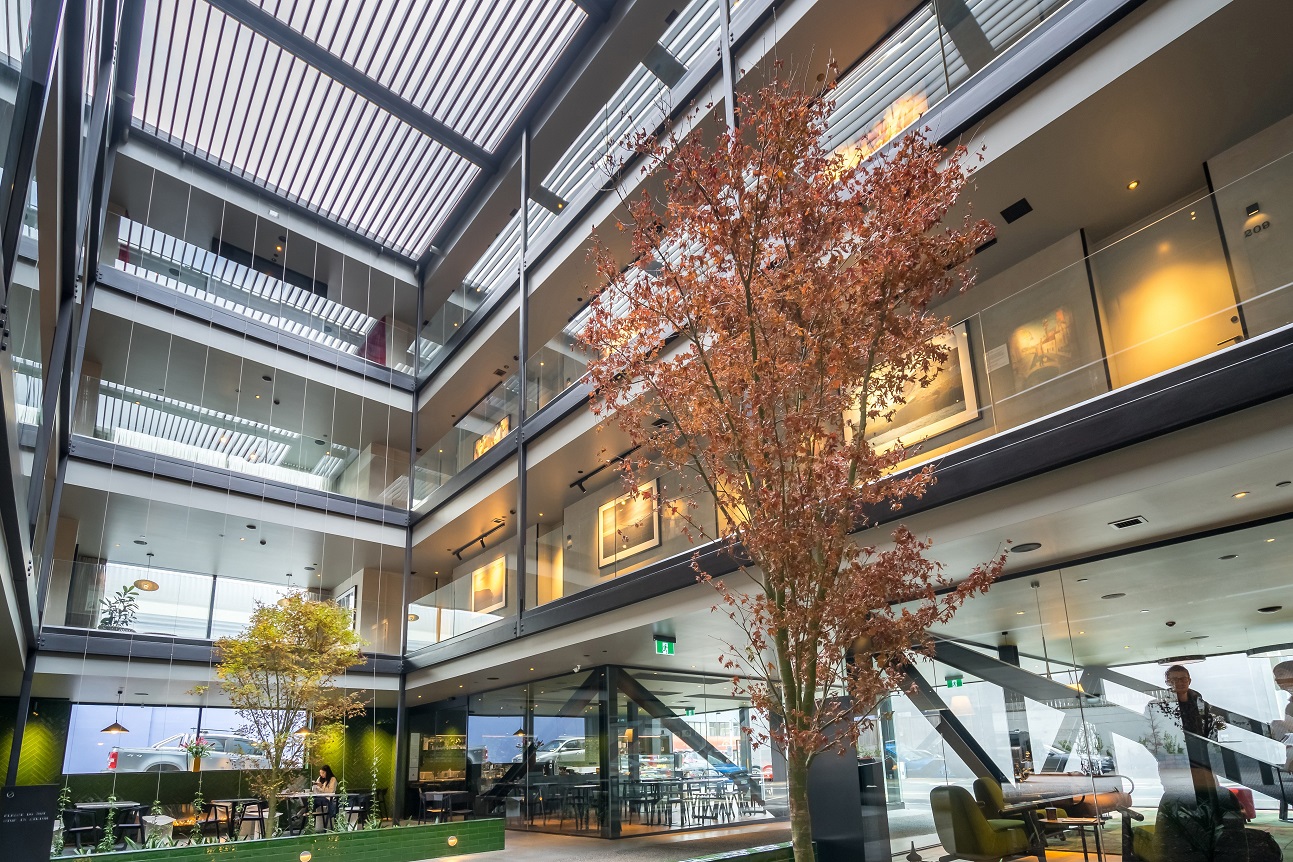 The airy atrium of Hotel Ebb-Dunedin, which has won two more national awards for its layout and...