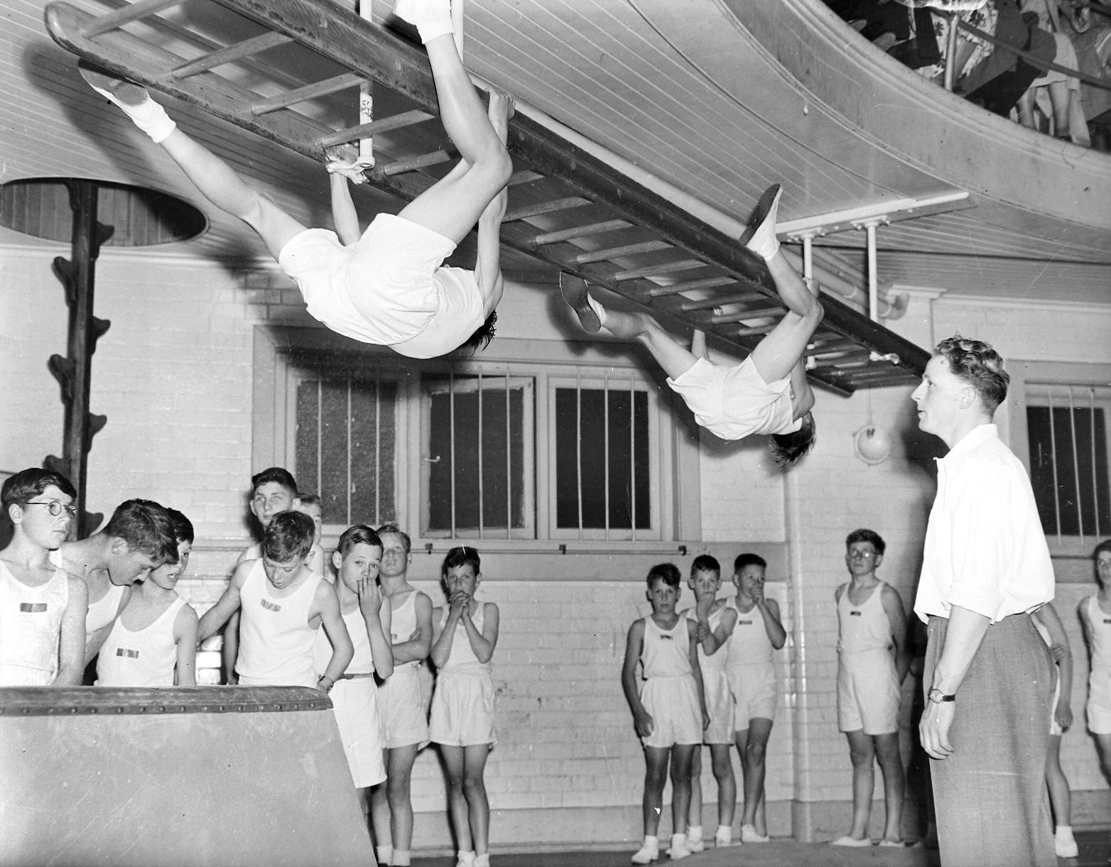 A gymnastic display at the YMCA gymnasium, Dunedin. — Otago Witness, 7.11.1922