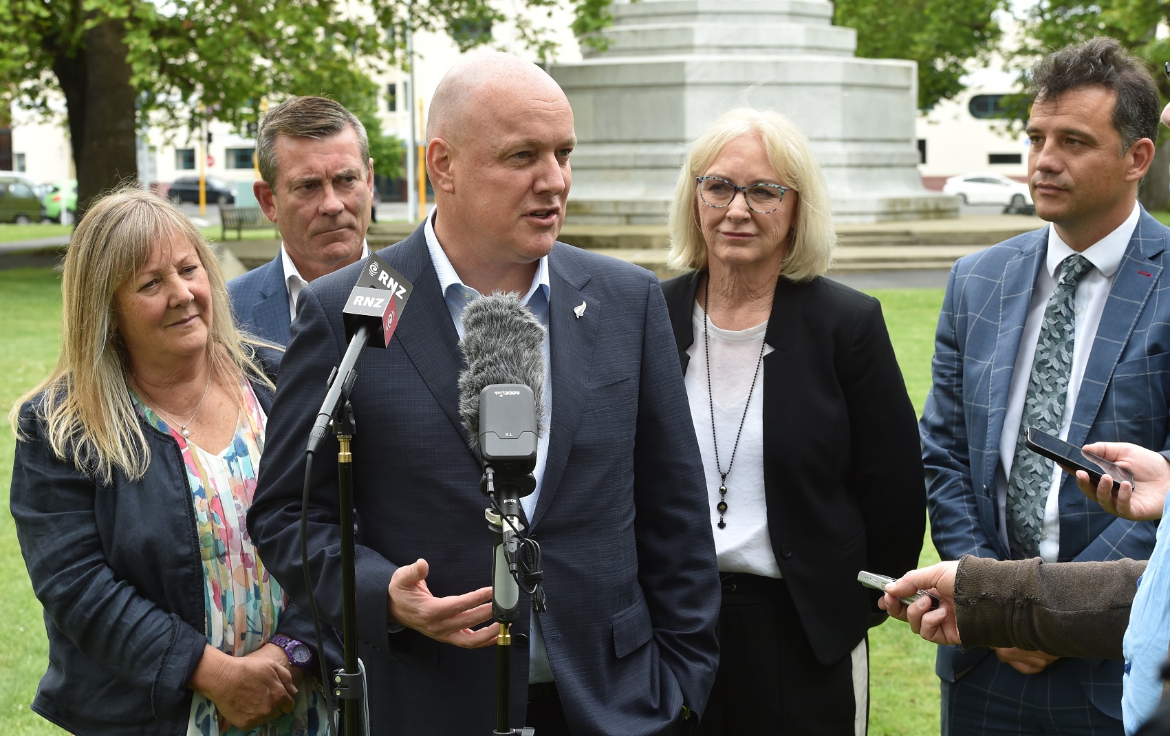 National leader Chris Luxon (centre), flanked by the party’s southern MPs, Invercargill’s Penny...