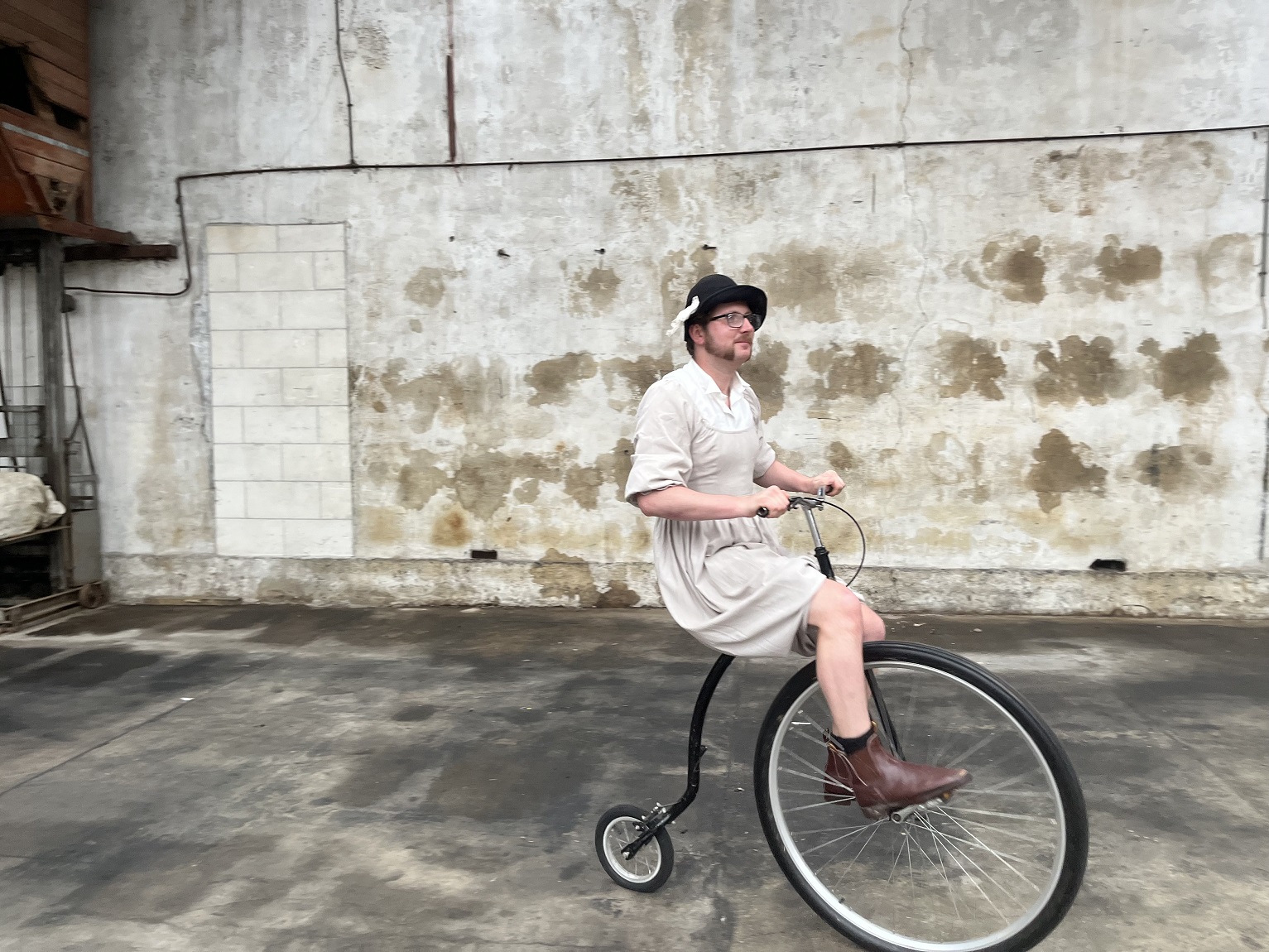 Henry Buckenham, of Oamaru, tests out a penny-farthing before the Heritage Bicycle Championship...