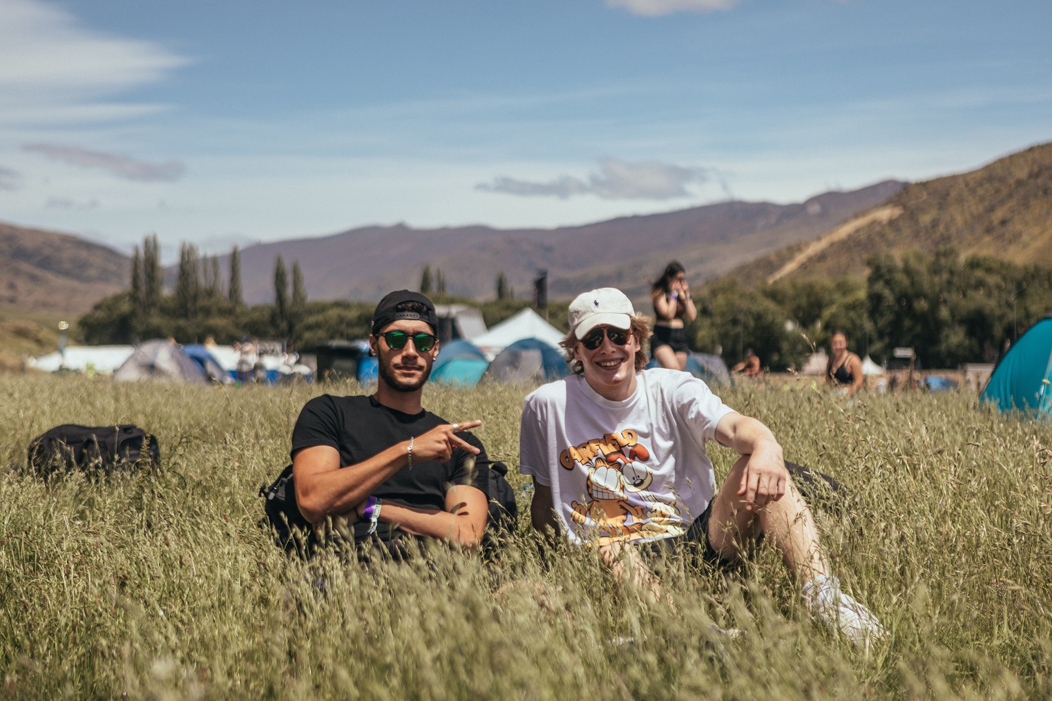 First-time attendees Paul Nuku (left) and Aidan Merrick, of Auckland, gather in the Cardrona...