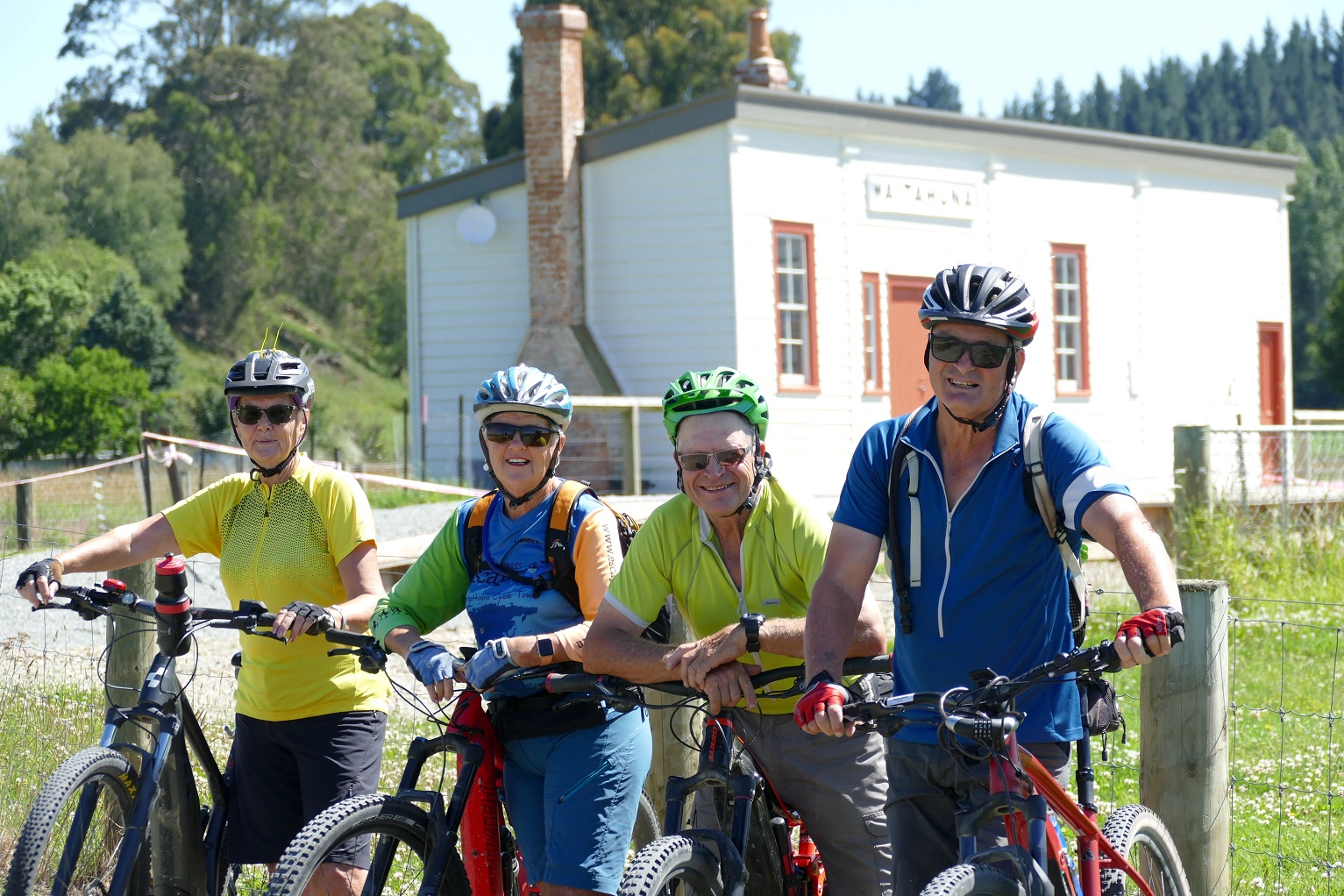 Pausing during their ride along the newly opened stretch of the Clutha Gold Trail extension from...