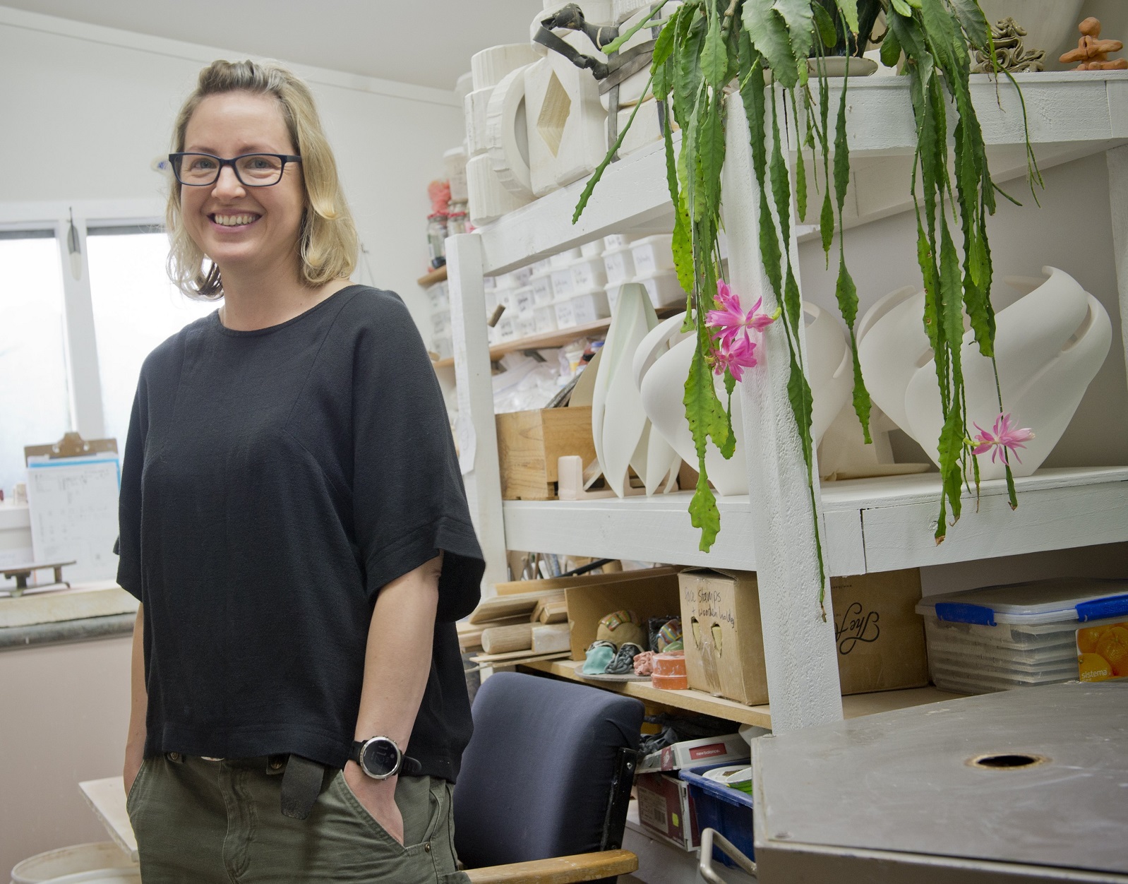 Dunedin artist Elise Johnston keeps school hours in her garage studio. Photo: Gerard O'Brien