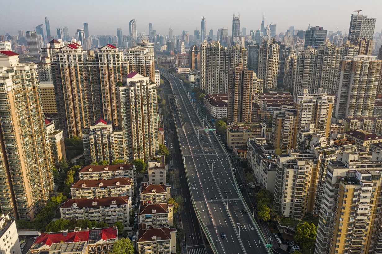Empty roads in Shanghai during a phased lockdown in April. Photo: Getty Images