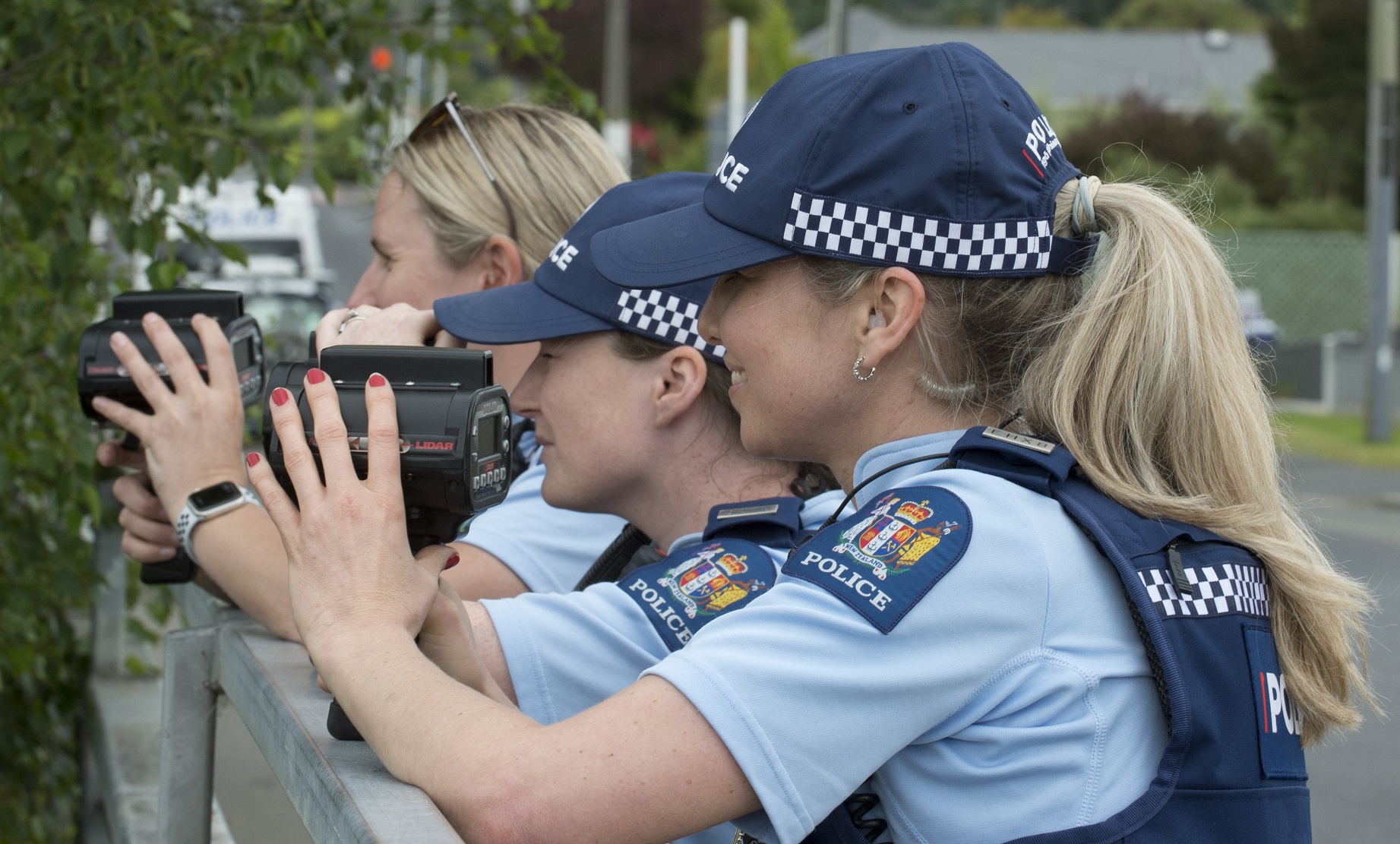 Constables (from left) Kimberley Crampton, Marlie Lamb and Rachel Hellyer monitor the speed of...