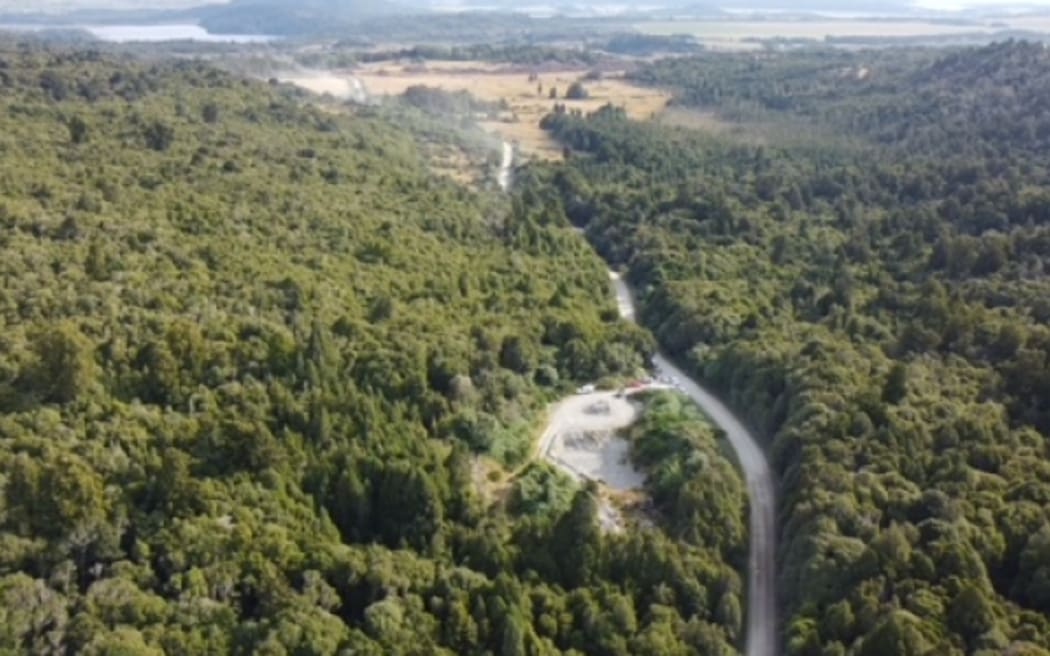 This drone image shows some of the terrain being searched for the missing man. Photo: Supplied/NZ...