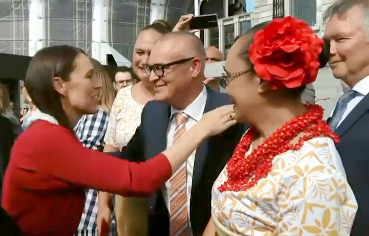 Departing Prime Minister Jacinda Ardern farewells soon-to-depart Dunedin MP David Clark. PHOTO:...