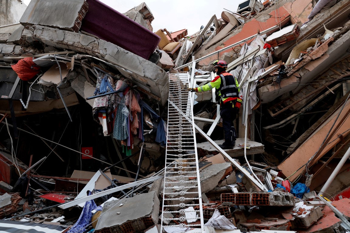 A search and rescue member at work in Kirikhan in Turkey's Hatay Province following the quake. Photo: Reuters