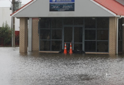 Flooding at the Christlife Assembly of God Onehunga in Alfred Street today. Photo: NZ Herald