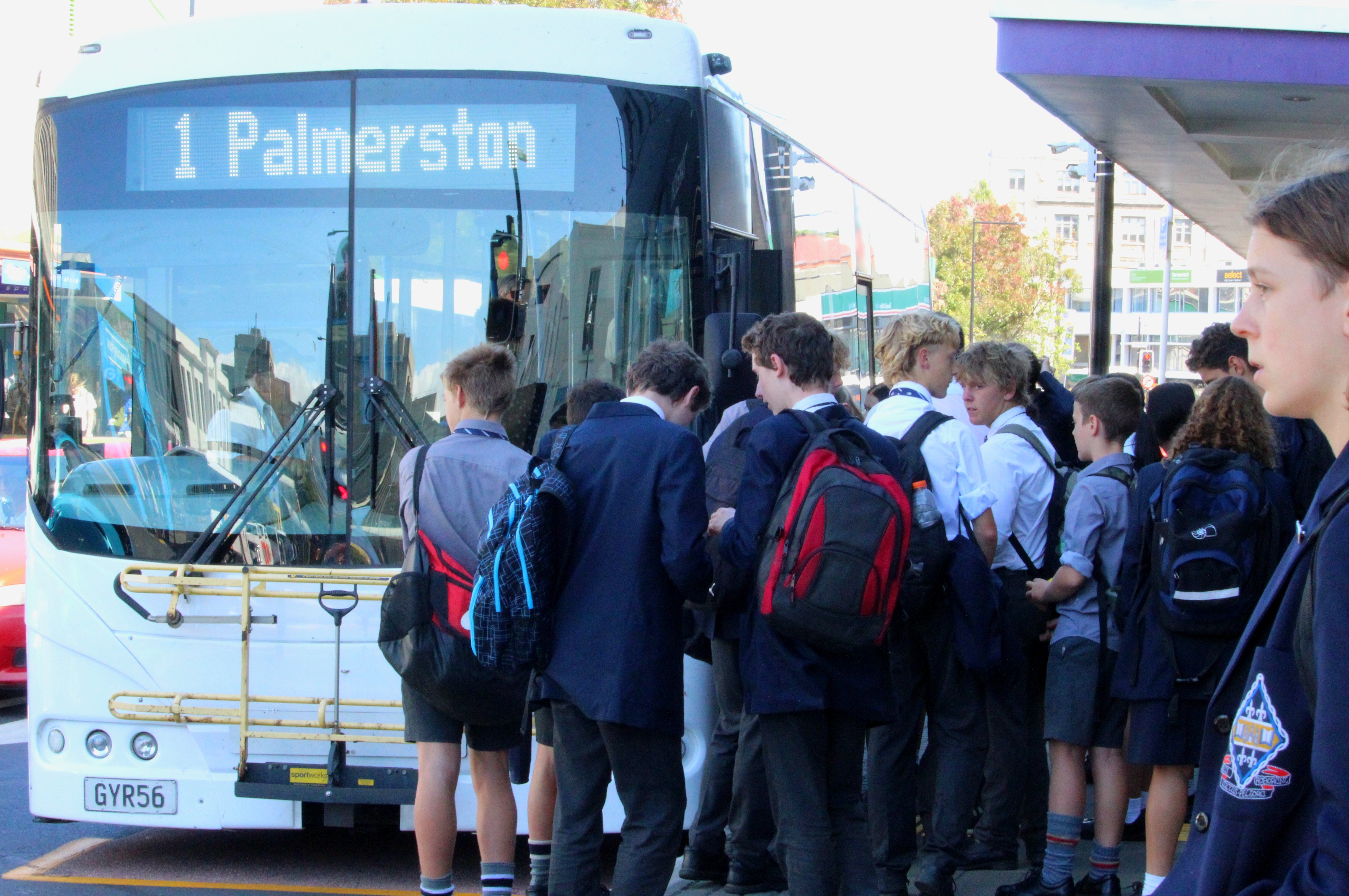 A large crowd of school children gathers at Dunedin’s bus hub to board the Number 1 bus to...