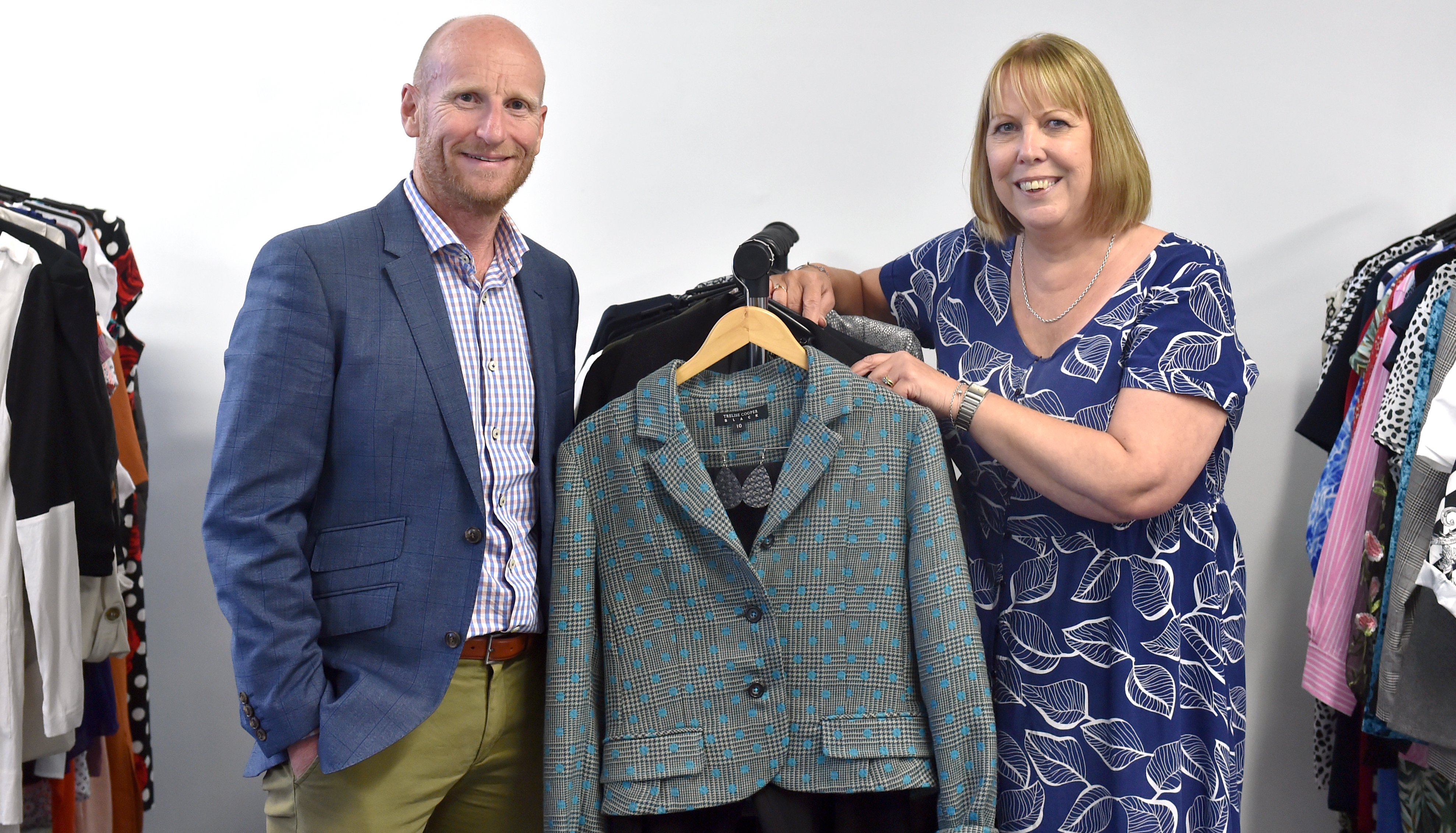 Dean Delaney and Deb Sutton with the clothing on offer at Success Suits You, in Dunedin, an...