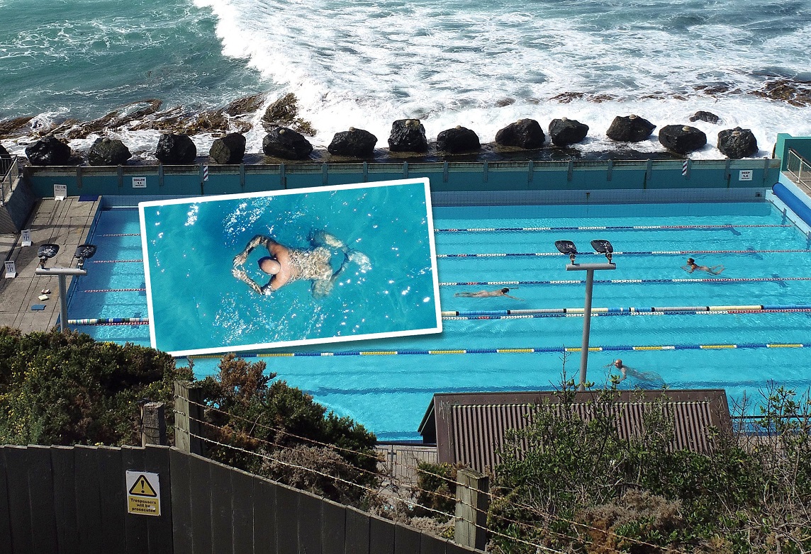 A few swimmers take a dip in the St Clair Hot Salt Water Pool yesterday as part of preparations...