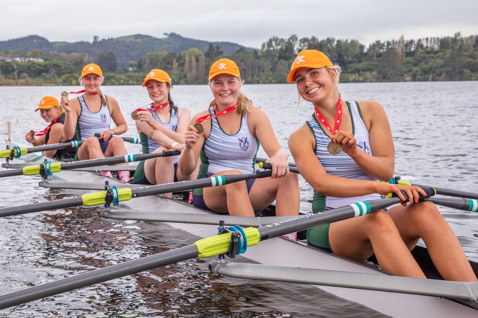 Columba’s (from left) Bridgette Sutton, Millie Scott, Isabella Davey, Briar Duncan and Jendi...