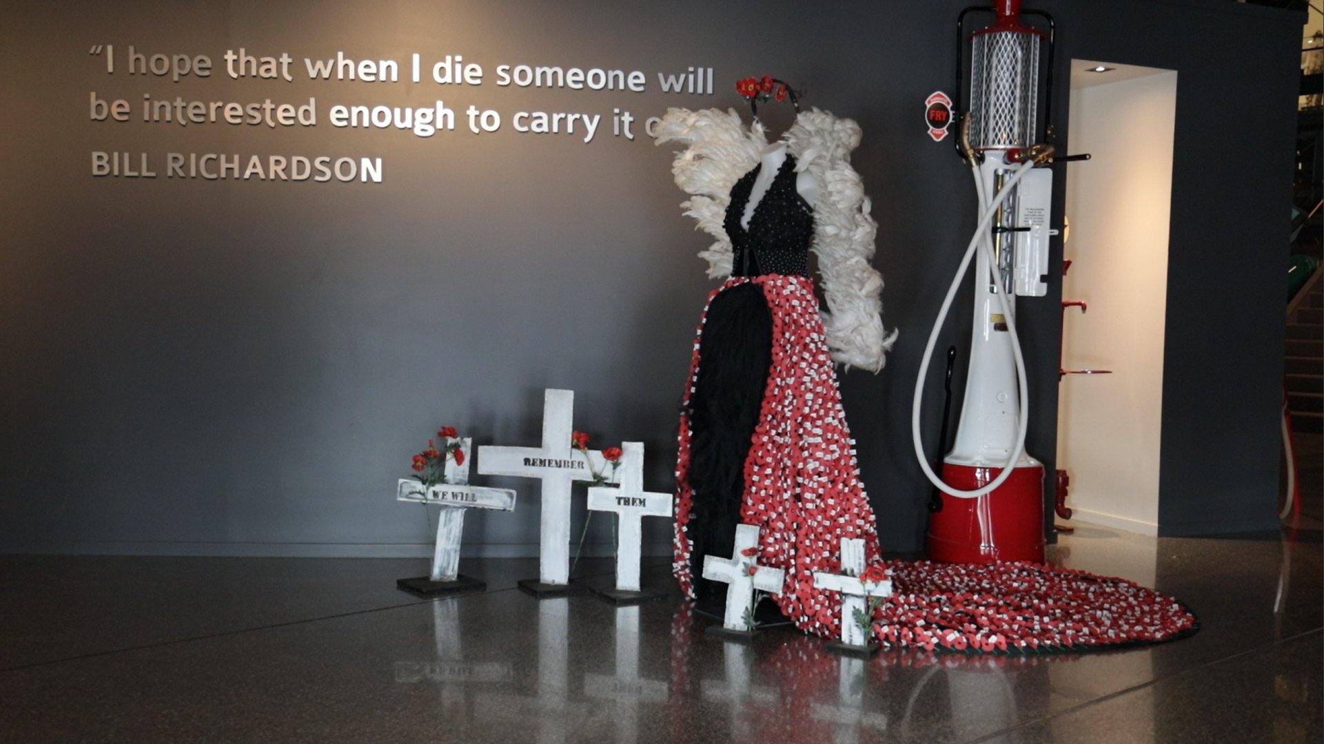 Designer Charlotte Graff hand-stitched 2779 poppies on to the train of the Anzac Angel garment,...