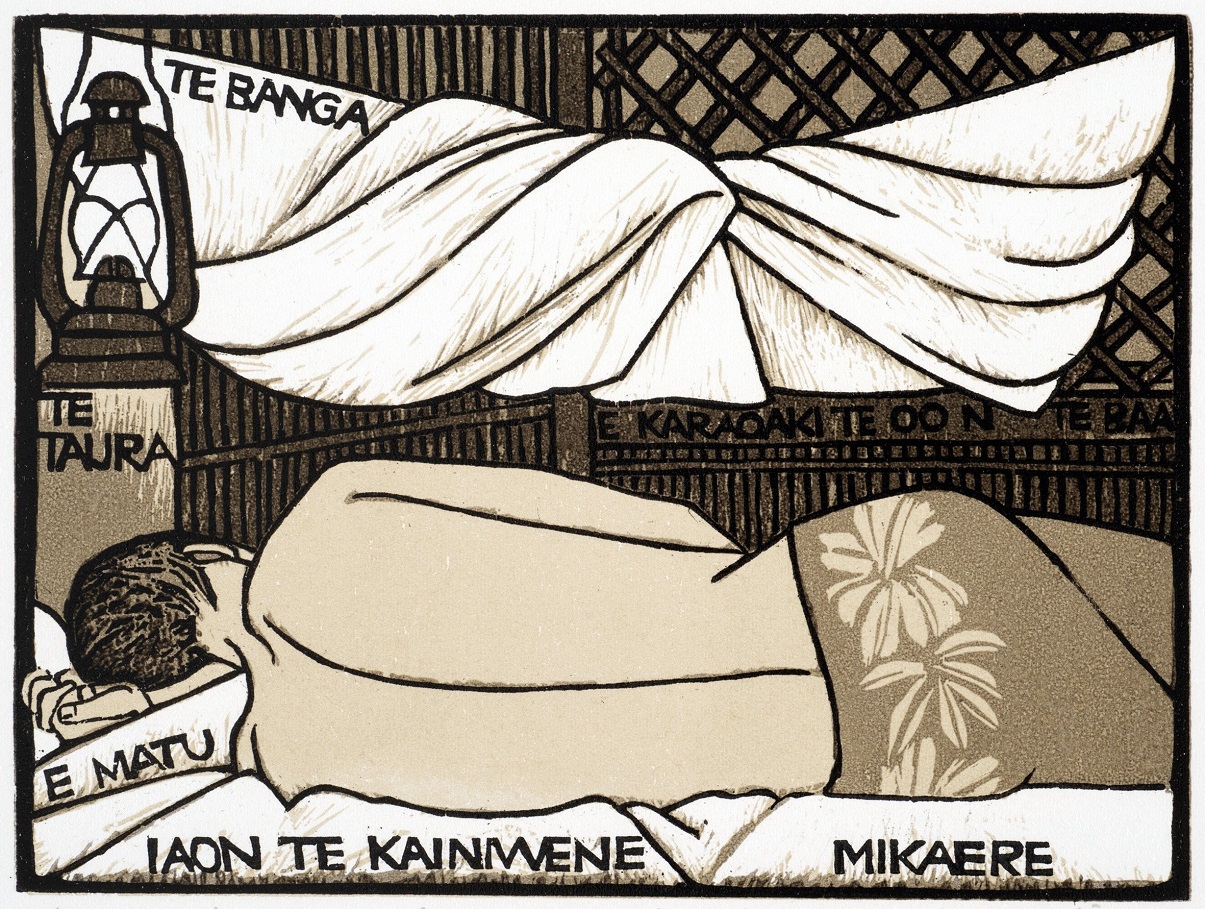 Beginner’s Guide to Gilbertese 1: Michael is sleeping on his bed, (1983) by Robin White. Photo:...