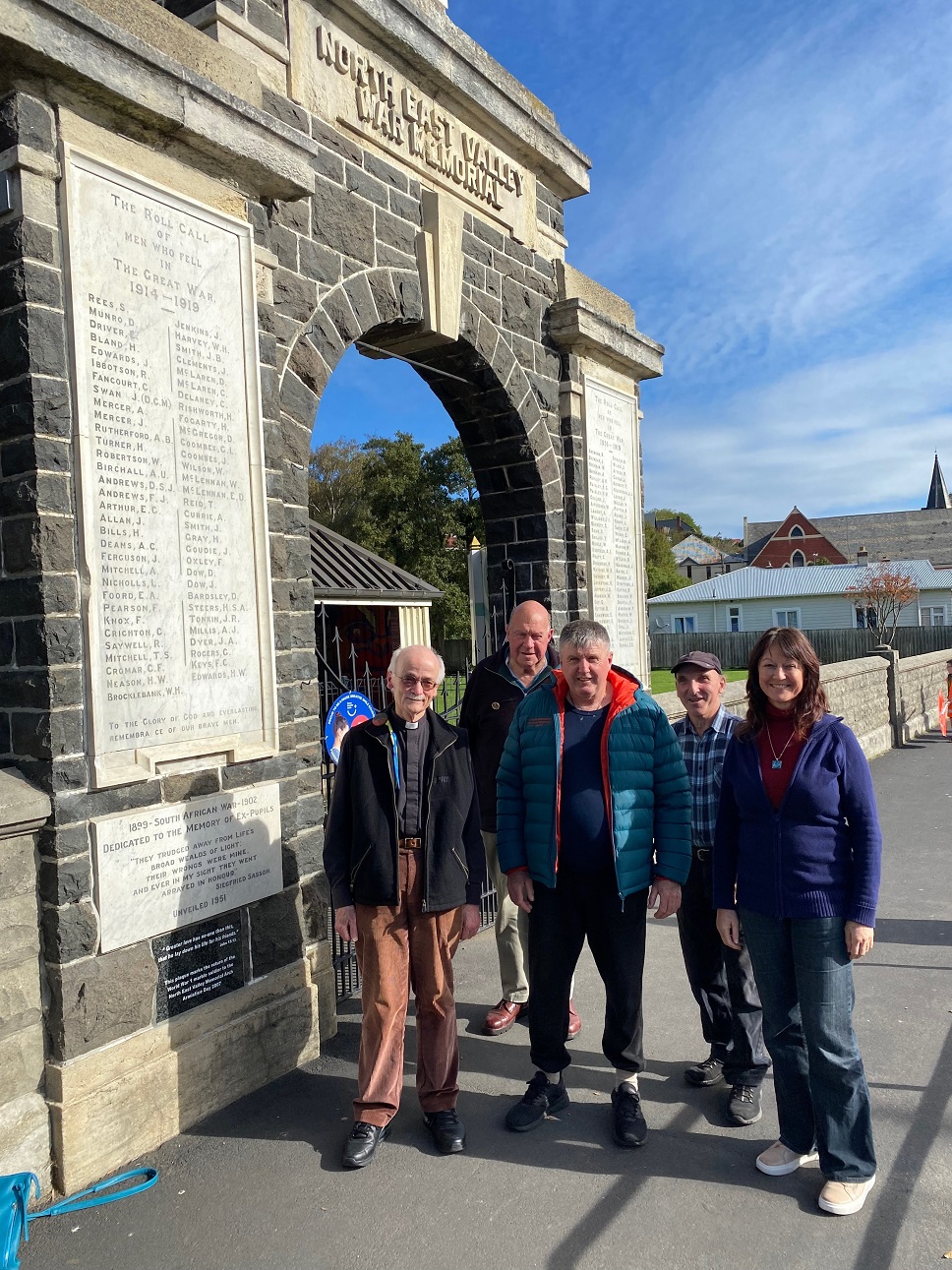 Otago Military History Group members (from left) Rev David Crooke, Graham Harvey, co-chair Peter...