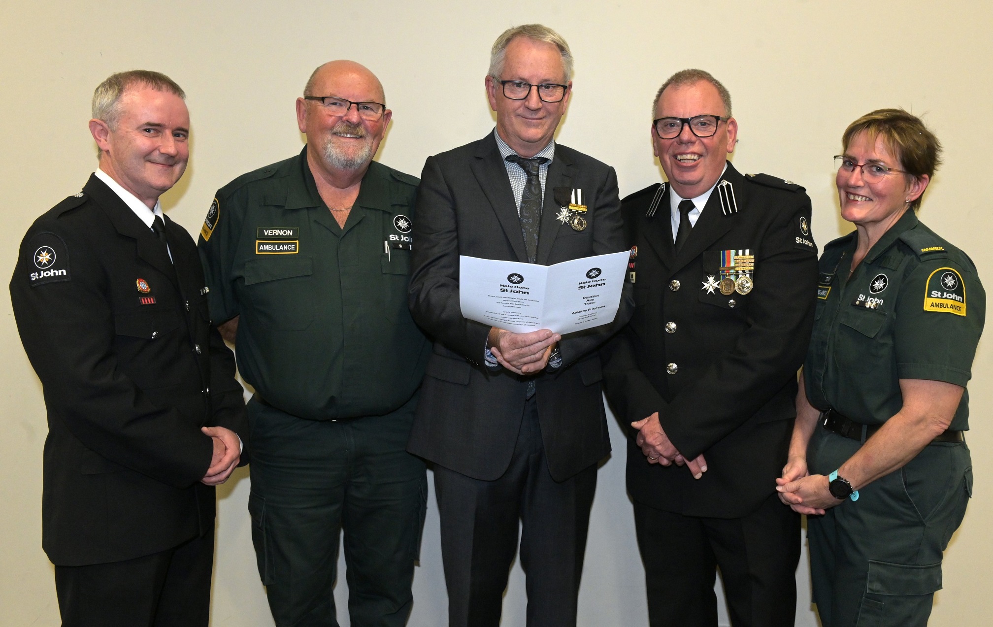 Long service award recipients (from left) Brett James (30 years), Vernon Marris (35 Years), Doug...