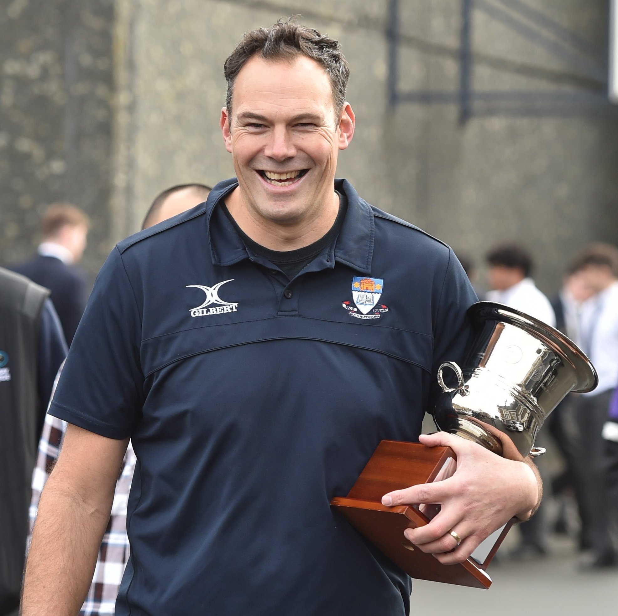 Otago Boys’ High School pupils welcome home Otago Nuggets winning coach Brent Matehaere at OBHS...