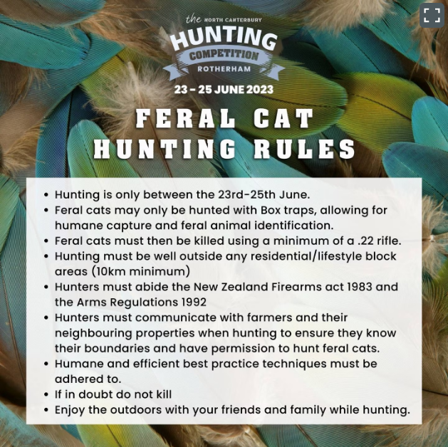 North Canterbury Hunting Competition's new format for cat killing category. Photo: Supplied
