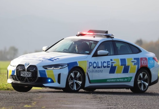 Police have unveiled a new electric vehicle they are trialling - a BMW i4. Photo: NZ Herald