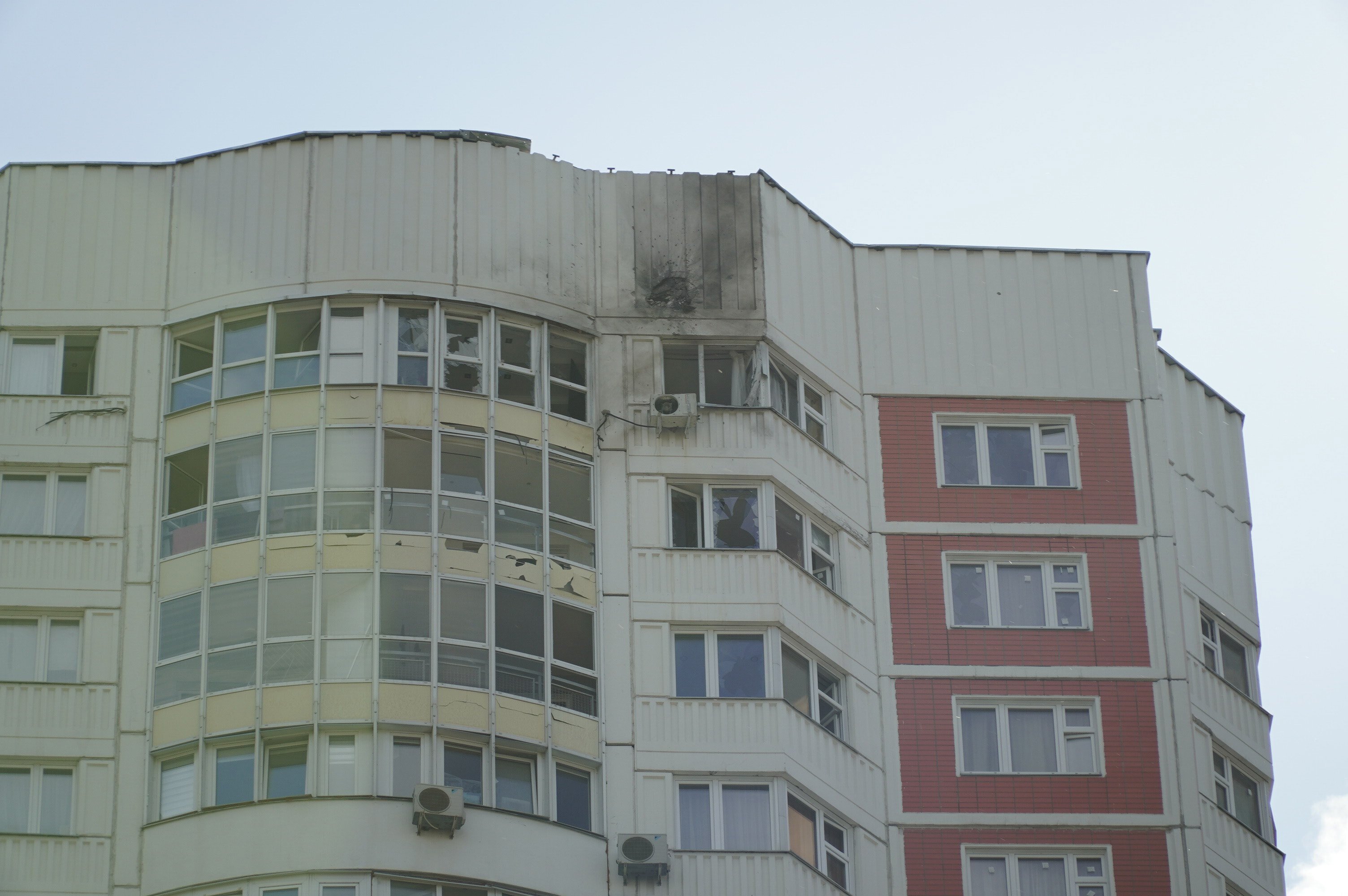 Russia’s home front: a damaged Moscow apartment building after the drone attack on May 30. PHOTO:...