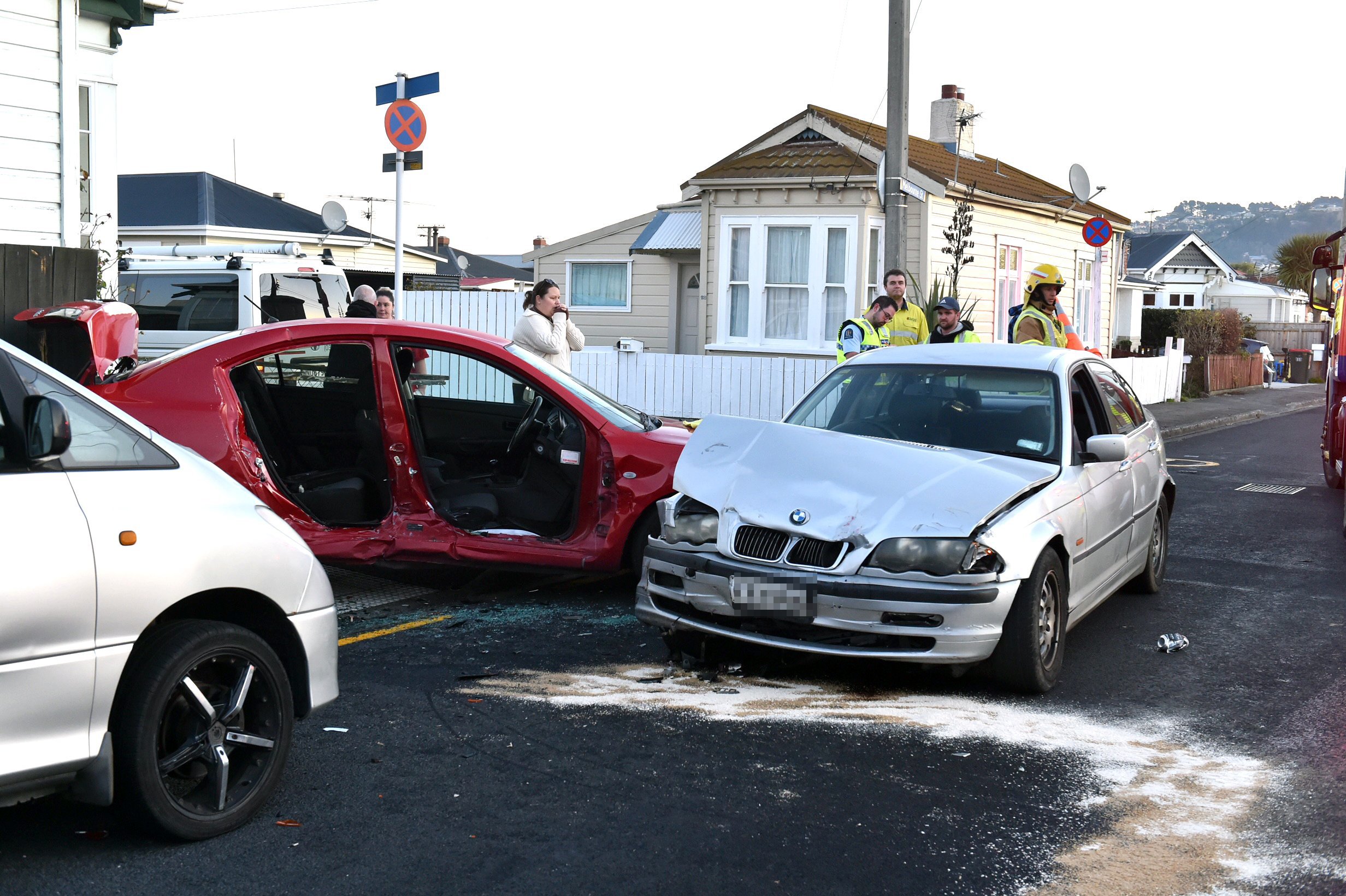 A person had to be freed from their vehicle after a two-car crash in South Dunedin this afternoon. Photo: Gregor Richardson A person had to be freed from their vehicle after a two-car crash in South Dunedin this afternoon. Photo: Gregor Richardson