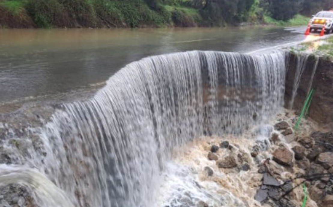 Heavy rain caused a slip on State Highway 35, north of Tolaga Bay on Saturday. Photo: Supplied /...